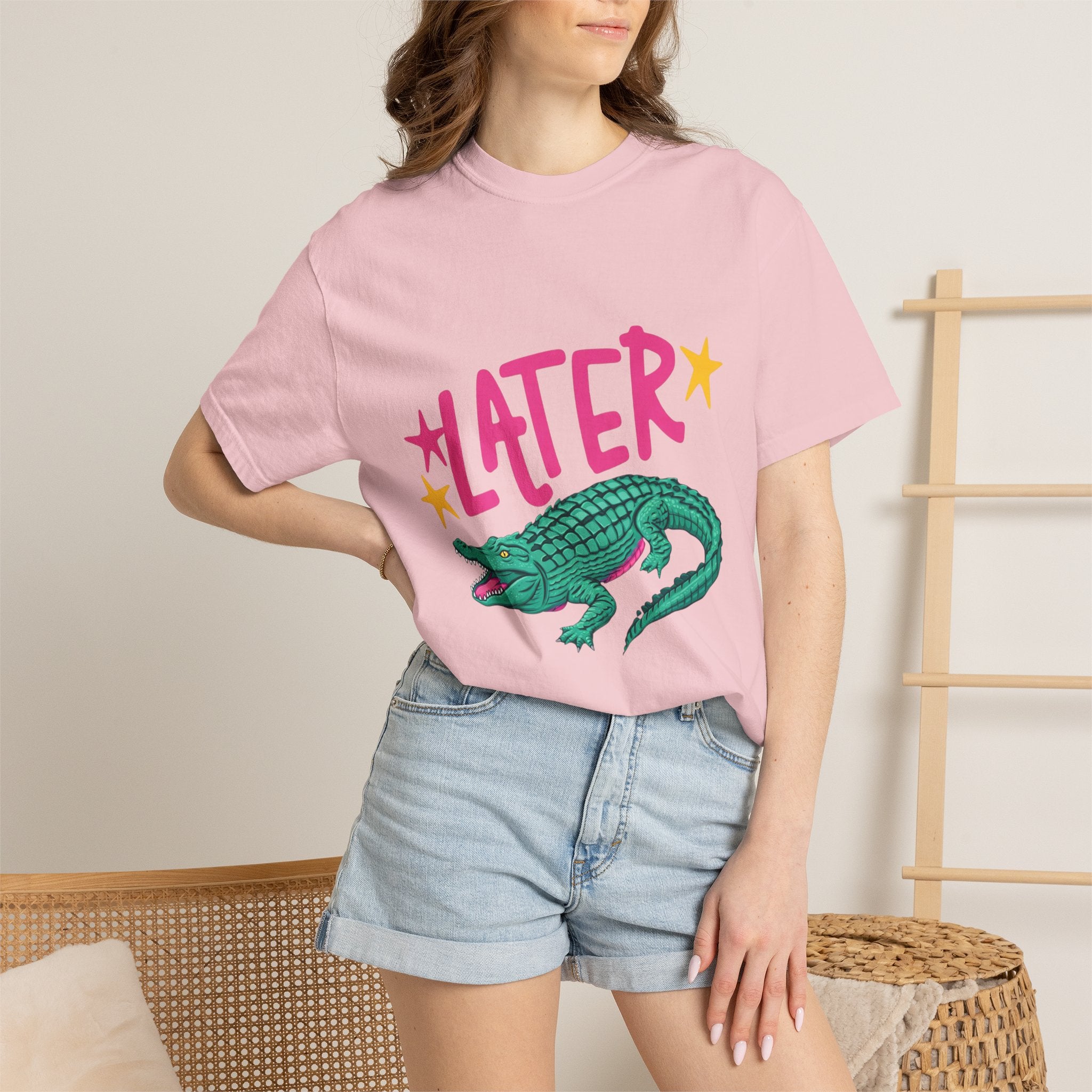 Later/After While Alligator T-Shirt — Retro Pink & Teal Graphic Tee