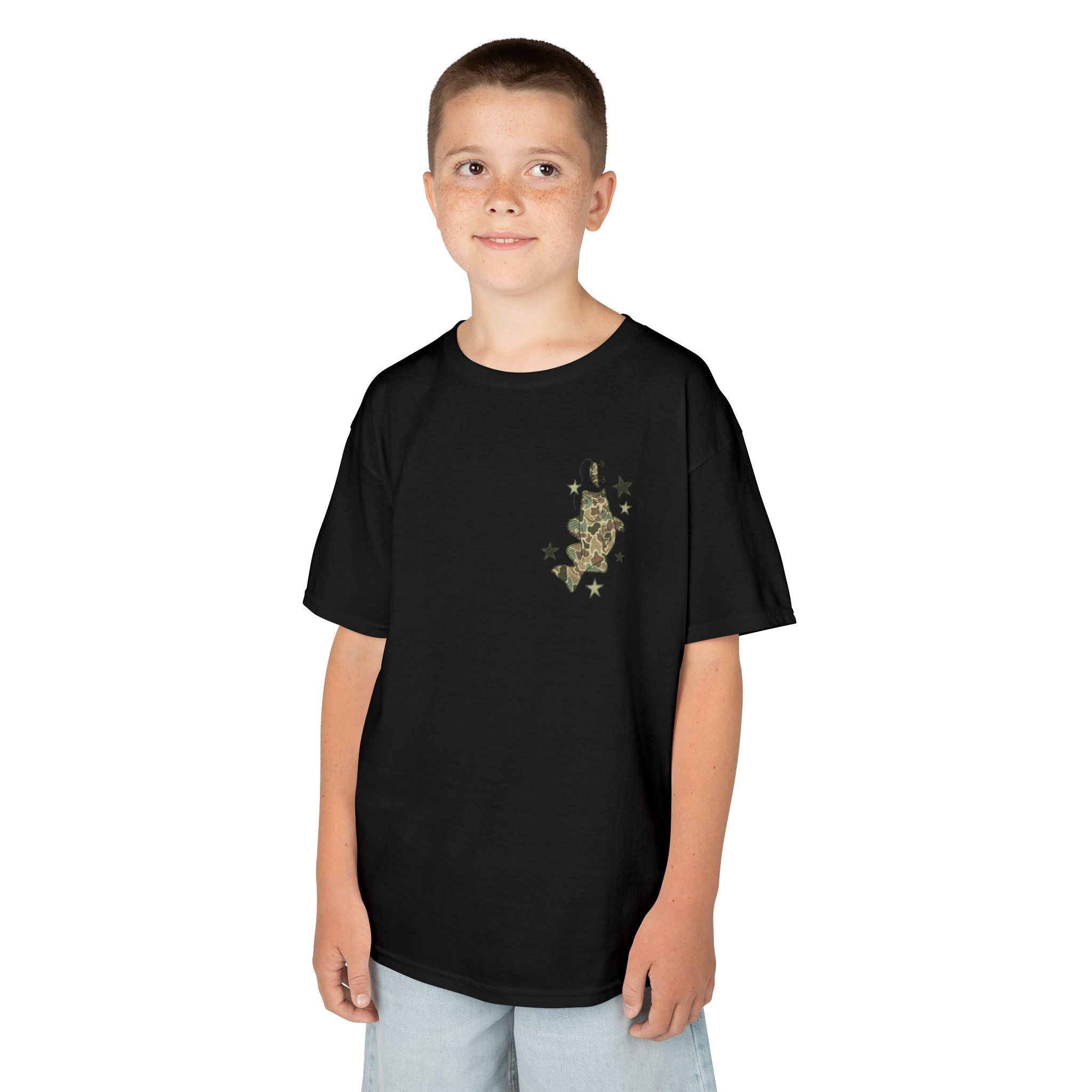 Kids Tee — "Catch Ya Later" Camo Shark Graphic