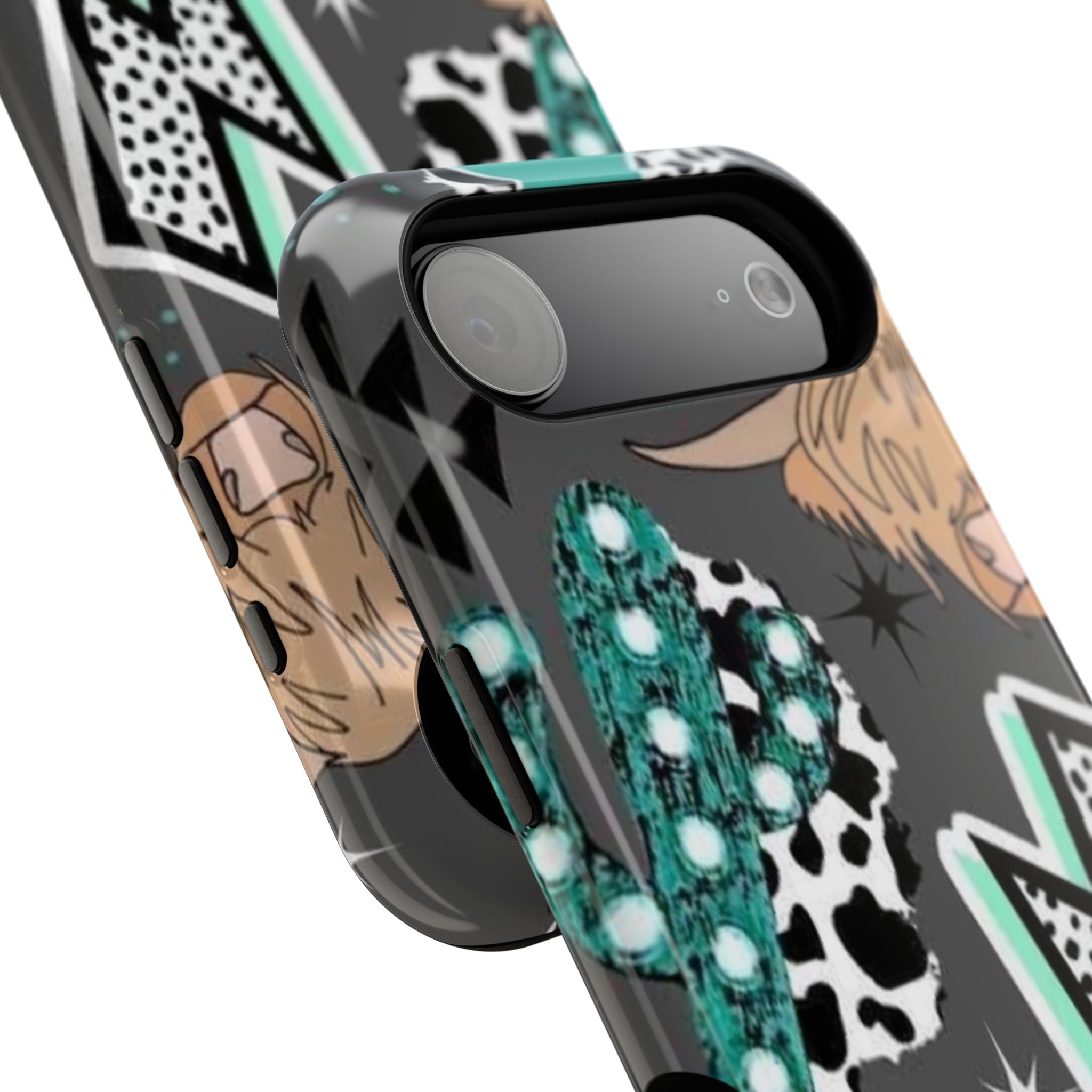 Teal Pop-Art Pattern Phone Case — Impact-Resistant iPhone Cover with Lightning & Leopard Graphics