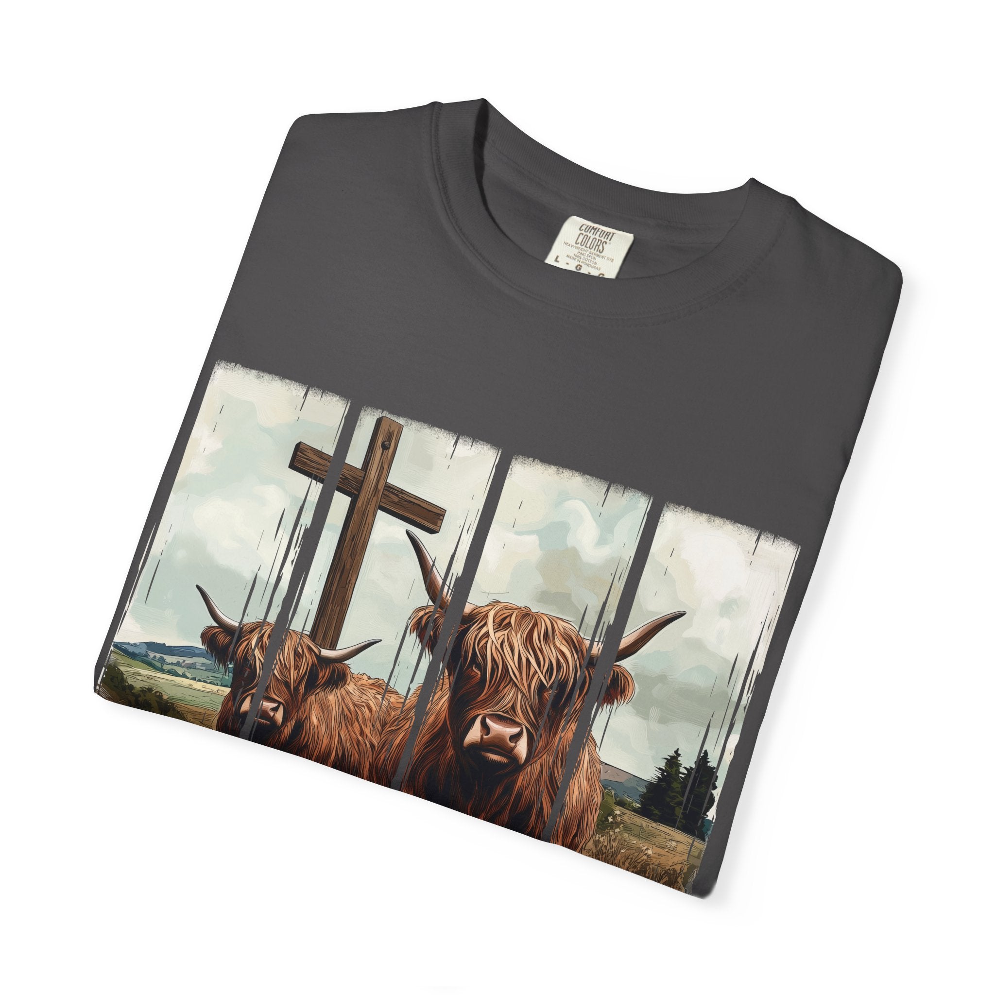 Christian Highland Cow T-Shirt — "Follow the Word, Not the Herd" Faith Tee