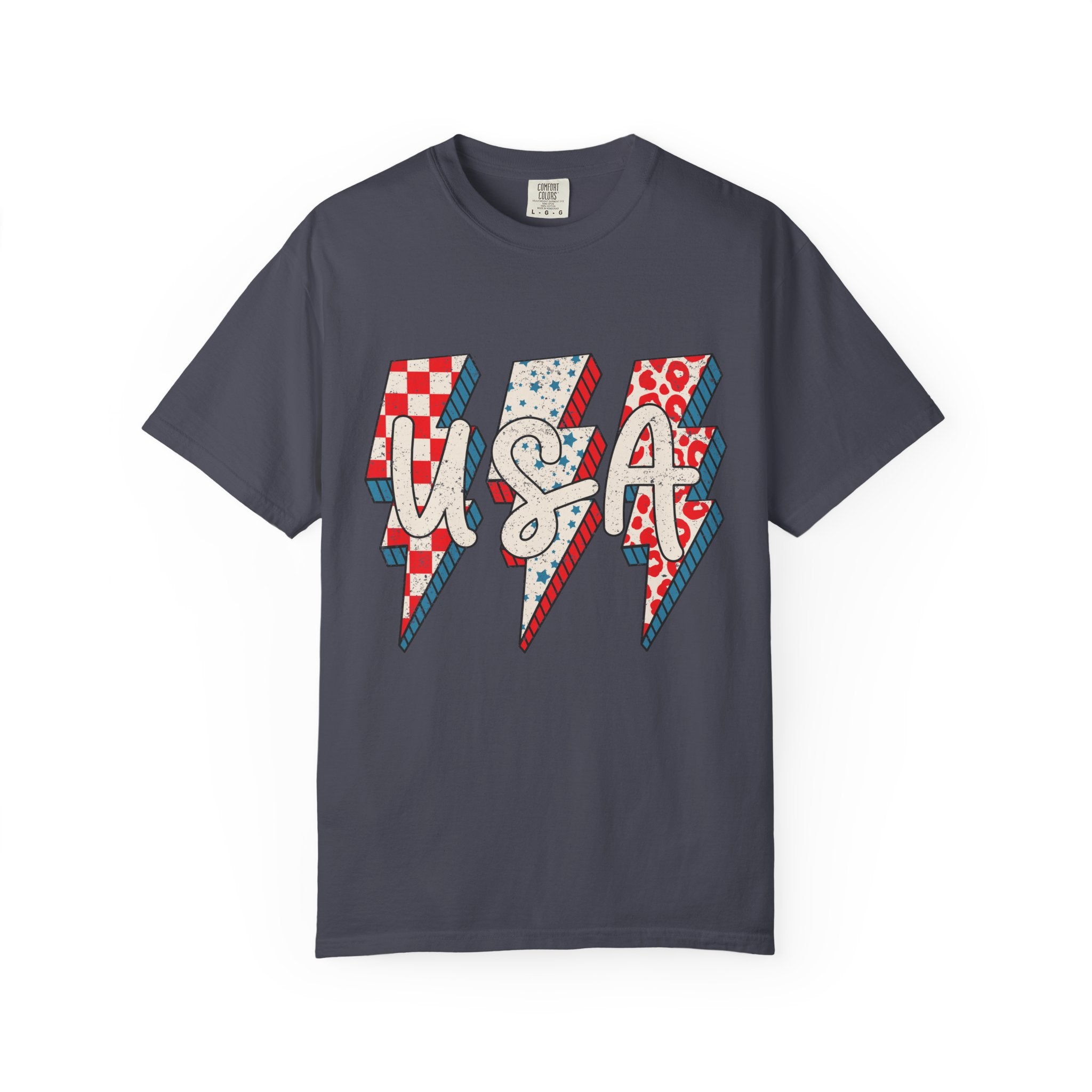 USA Lightning Bolt Graphic T-Shirt — Patriotic 4th of July Tee