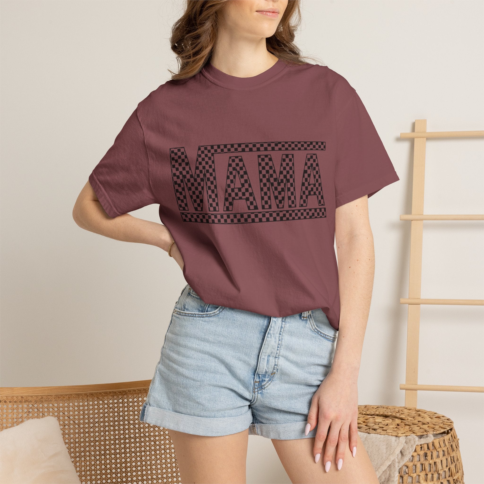 Checkered MAMA Logo T-shirt | Mama Typography Tee