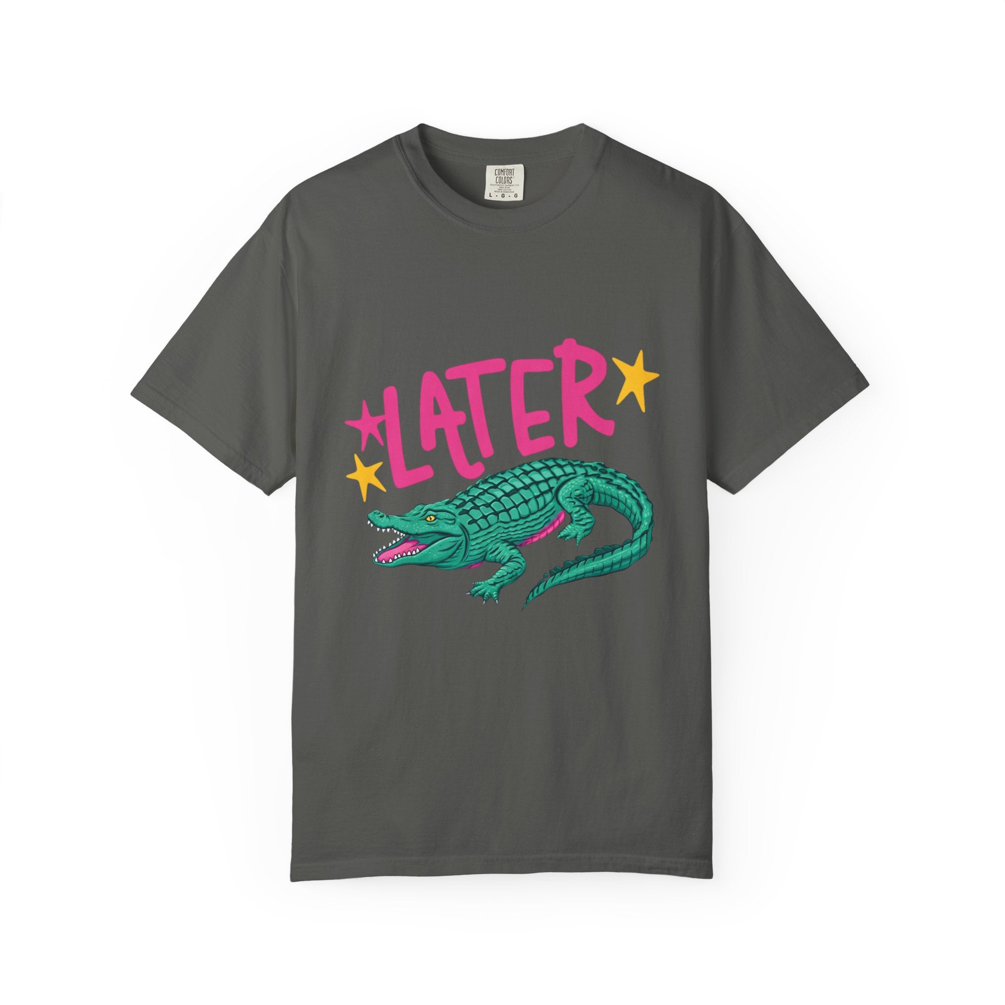 Later/After While Alligator T-Shirt — Retro Pink & Teal Graphic Tee