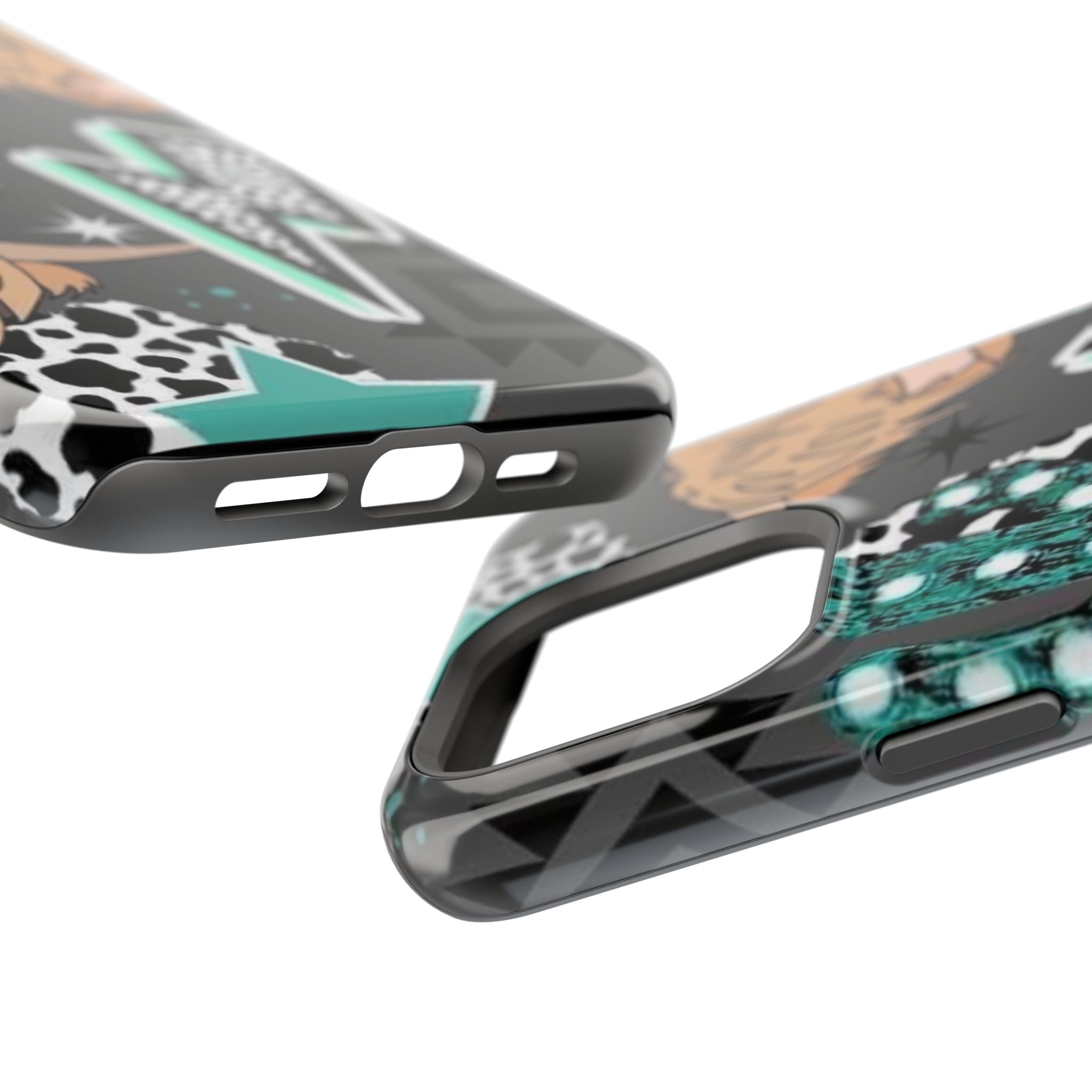 Teal Pop-Art Pattern Phone Case — Impact-Resistant iPhone Cover with Lightning & Leopard Graphics