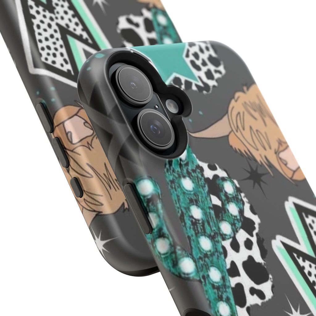 Teal Pop-Art Pattern Phone Case — Impact-Resistant iPhone Cover with Lightning & Leopard Graphics