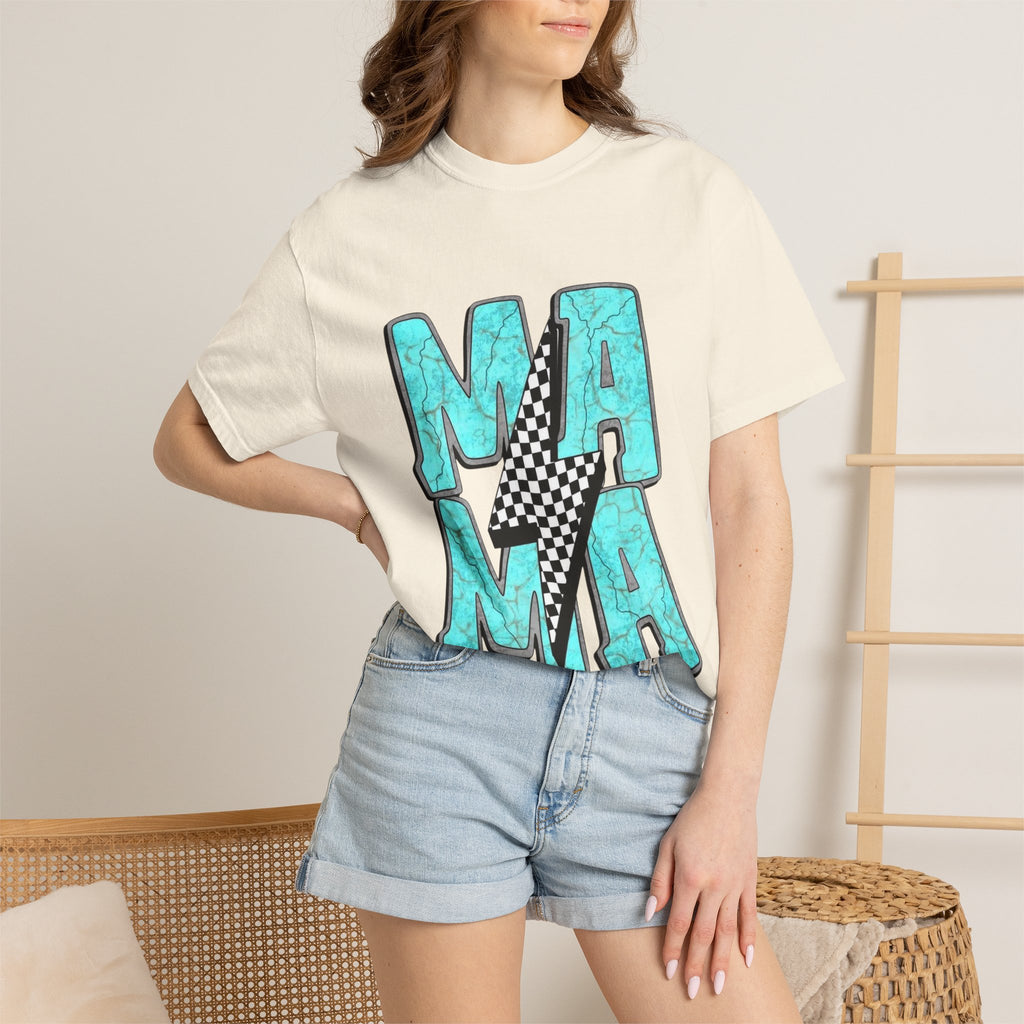 MAMA lightning bolt graphic T-shirt | turquoise marble letters