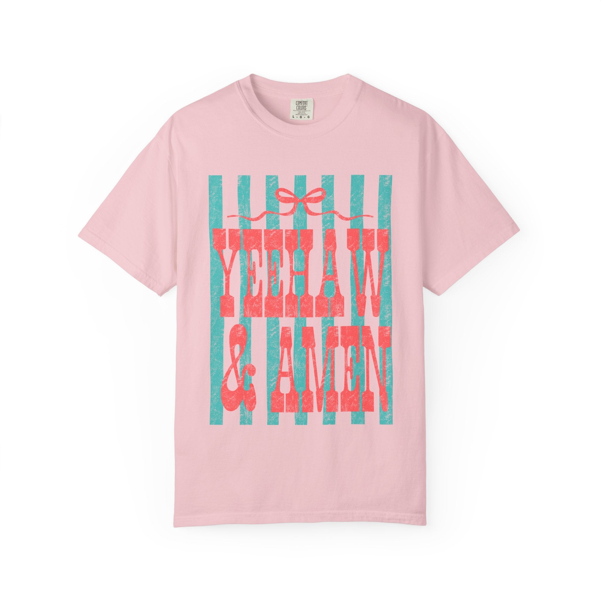Yeehaw & Amen Graphic T-Shirt — Western Stripes Cowboy Faith Tee