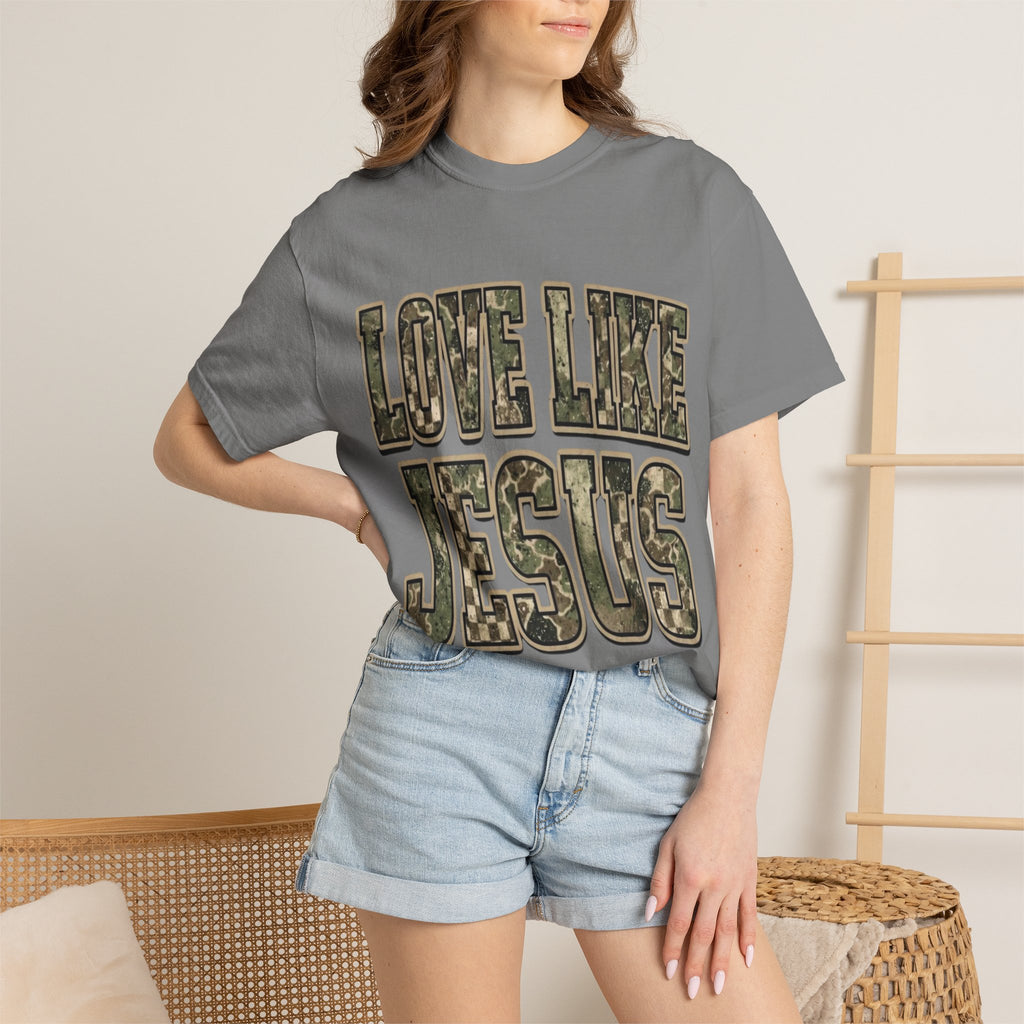 Love Like Jesus camo text T-shirt | Christian faith shirt