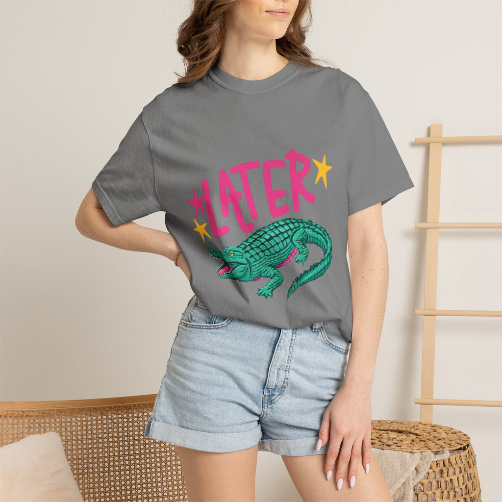Later/After While Alligator T-Shirt — Retro Pink & Teal Graphic Tee