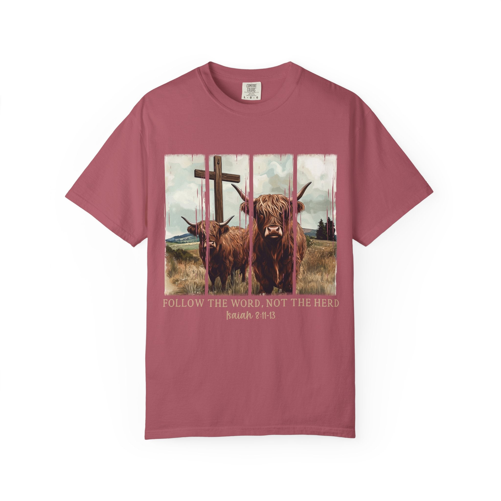 Christian Highland Cow T-Shirt — "Follow the Word, Not the Herd" Faith Tee