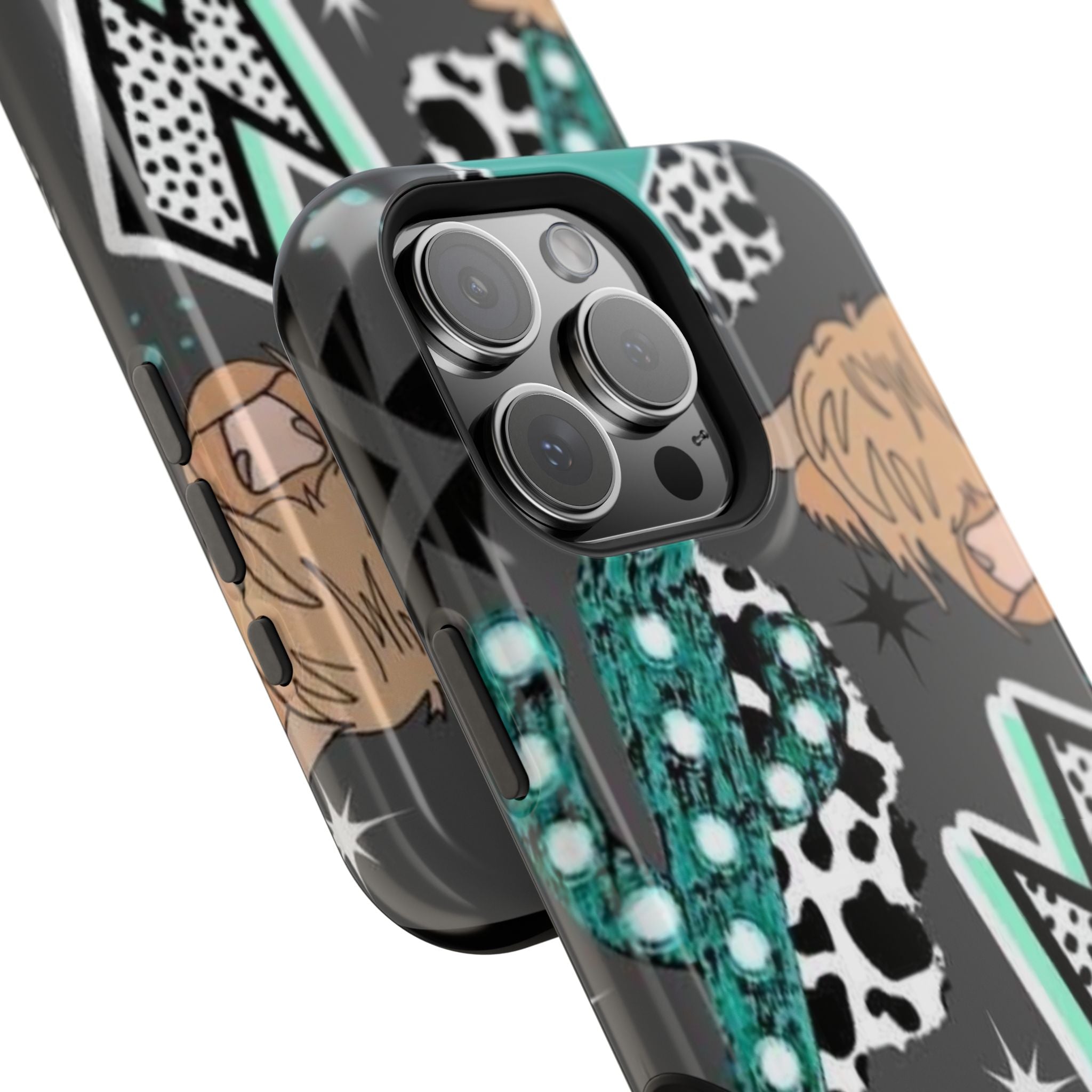 Teal Pop-Art Pattern Phone Case — Impact-Resistant iPhone Cover with Lightning & Leopard Graphics