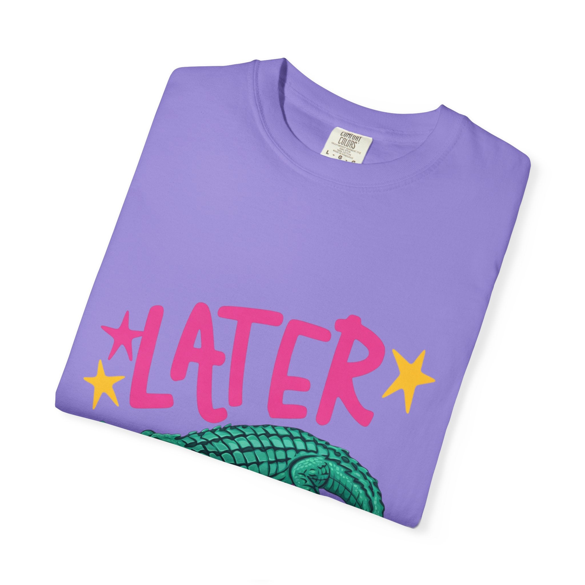 Later/After While Alligator T-Shirt — Retro Pink & Teal Graphic Tee