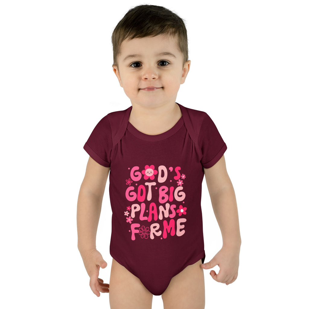 Girls God’s Got Big Plans For Me Infant Bodysuit — Pink Floral Baby Onesie