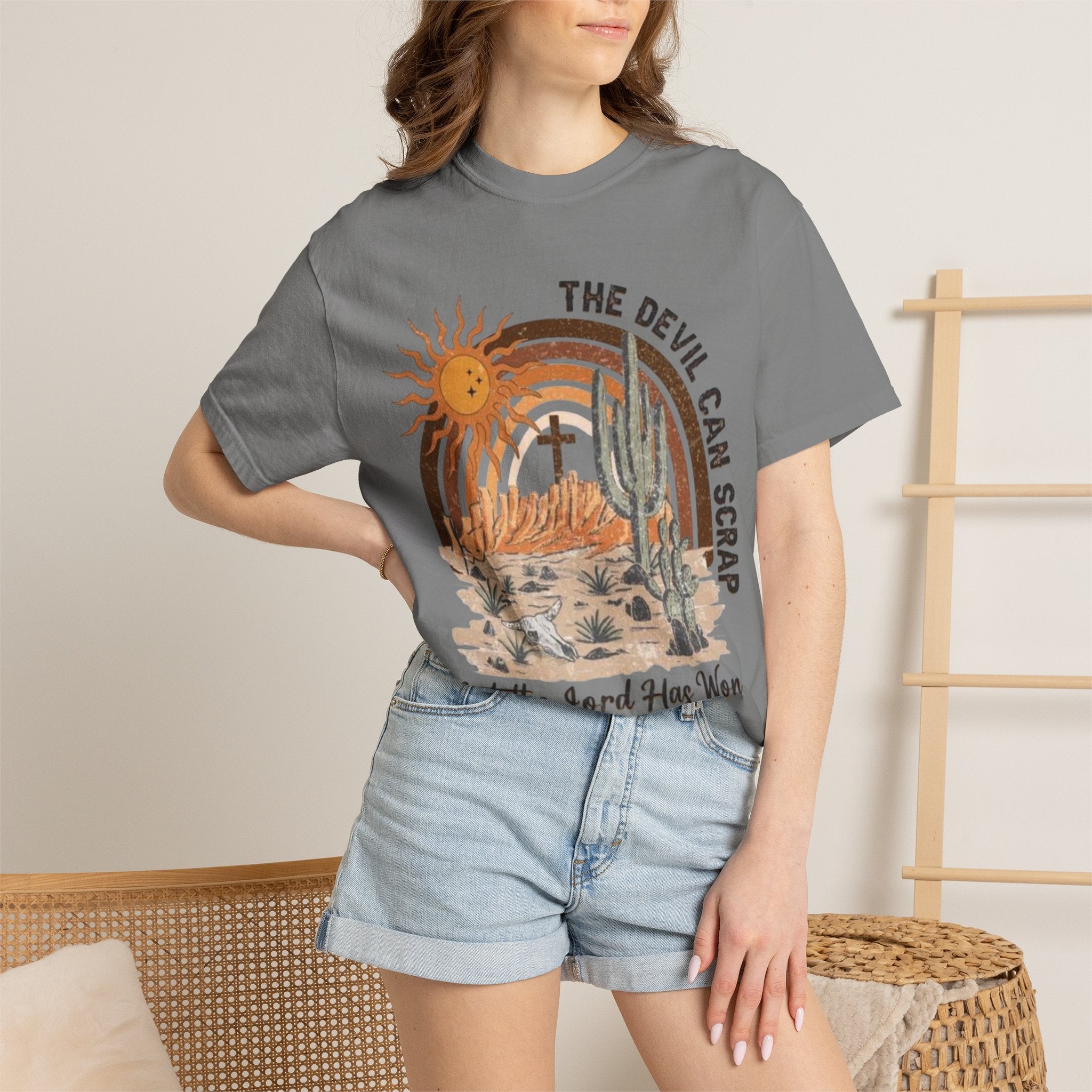 Christian Desert Scene T-Shirt — "The Devil Can Scrap, But the Lord Has Won"