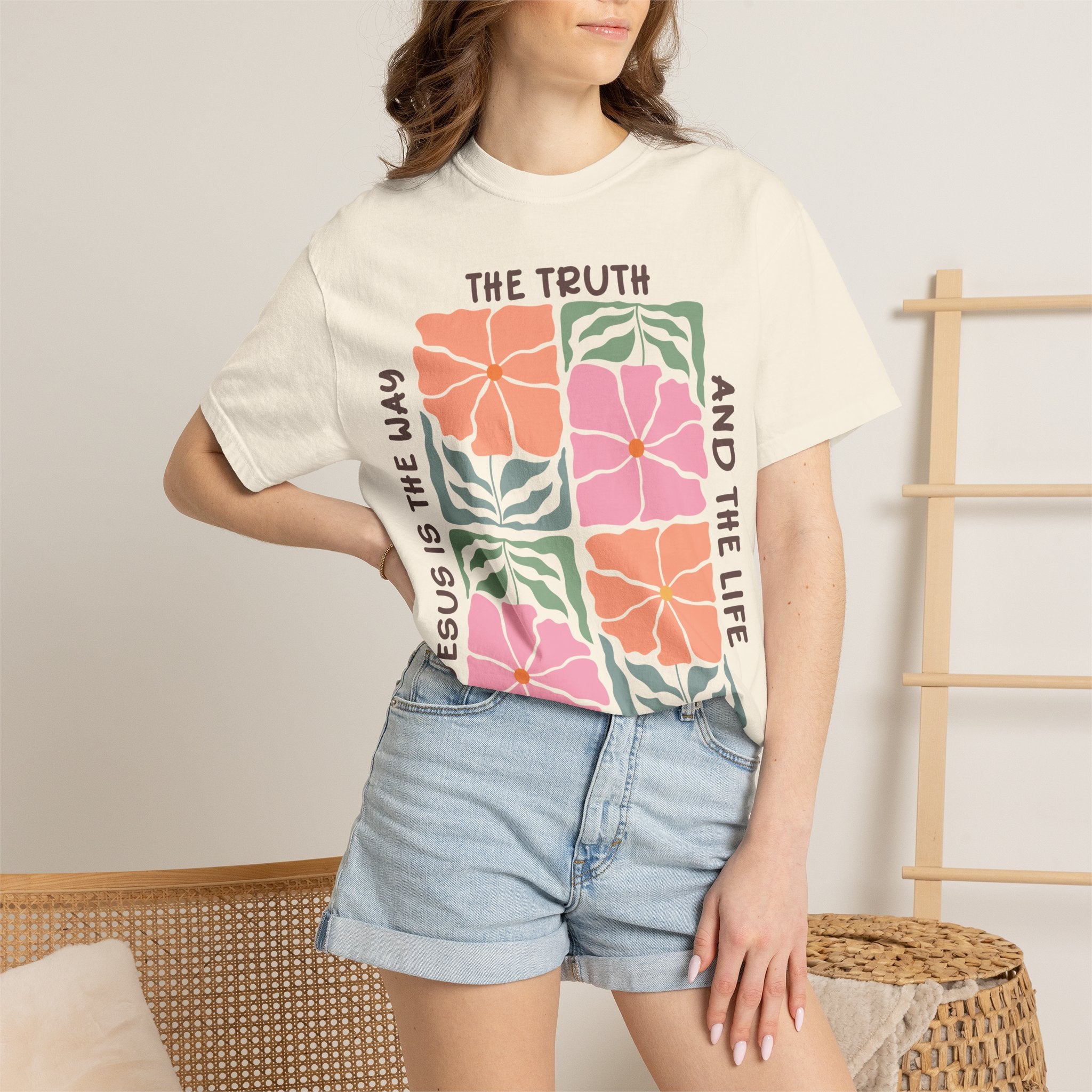 Christian Floral T-Shirt — "The Truth and the Life" John 14:6 Graphic Tee