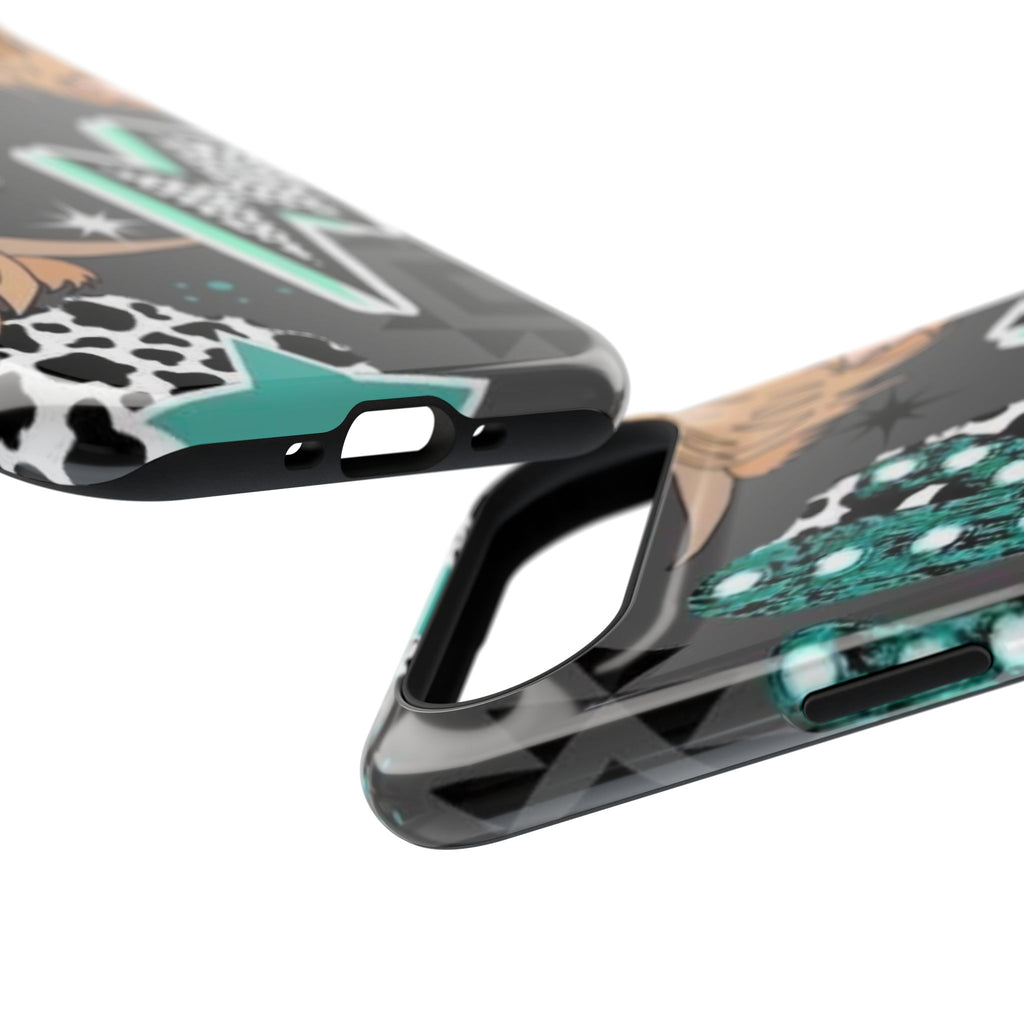 Teal Pop-Art Pattern Phone Case — Impact-Resistant iPhone Cover with Lightning & Leopard Graphics