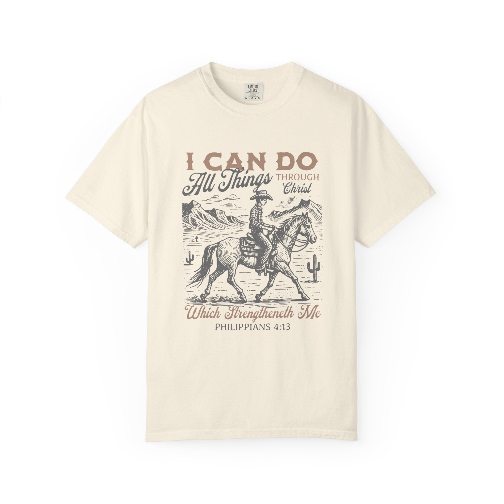 Faith Cowboy T-Shirt — "I Can Do All Things" Philippians 4:13 Christian Tee