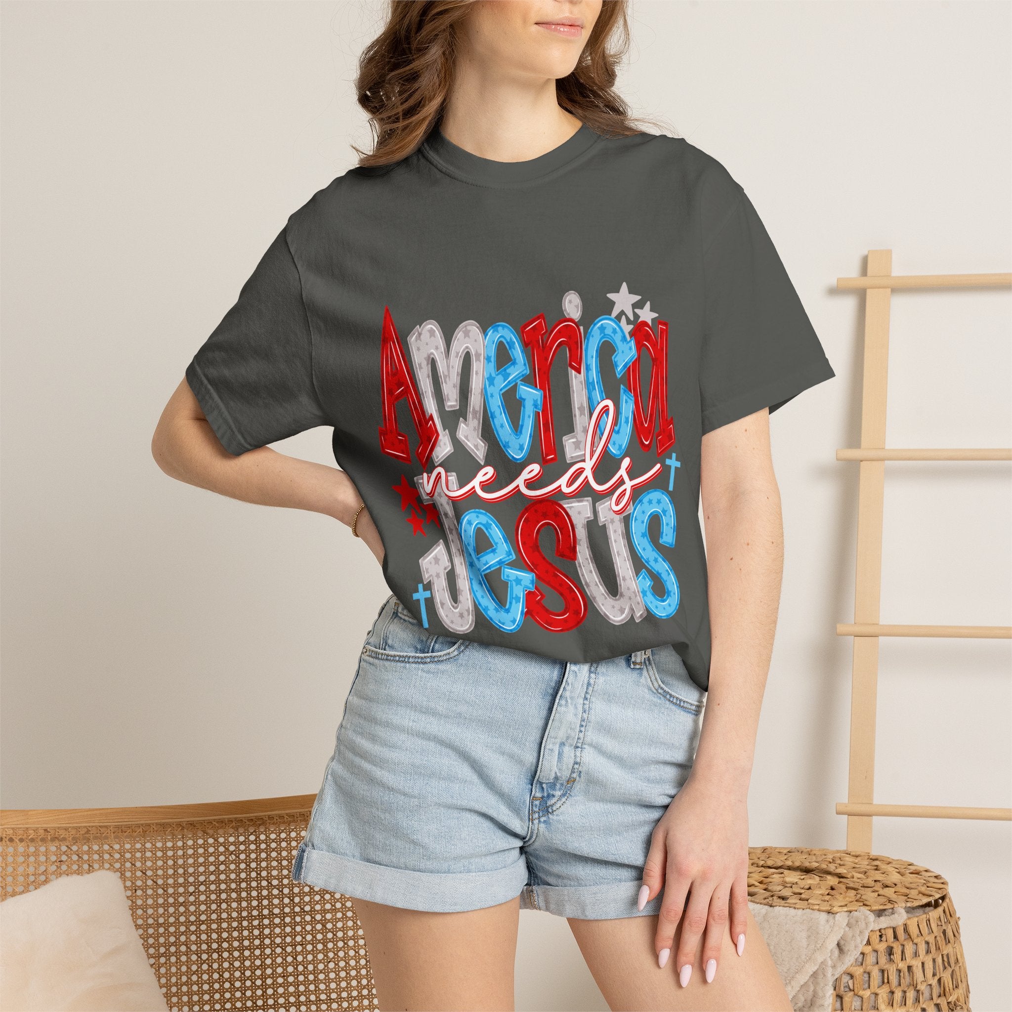 America needs Jesus T-Shirt - Patriotic Red White Blue Faith Tee