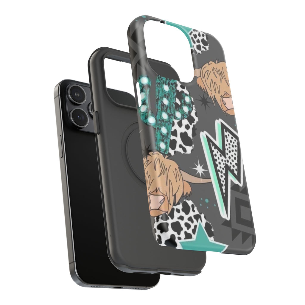 Teal Pop-Art Pattern Phone Case — Impact-Resistant iPhone Cover with Lightning & Leopard Graphics