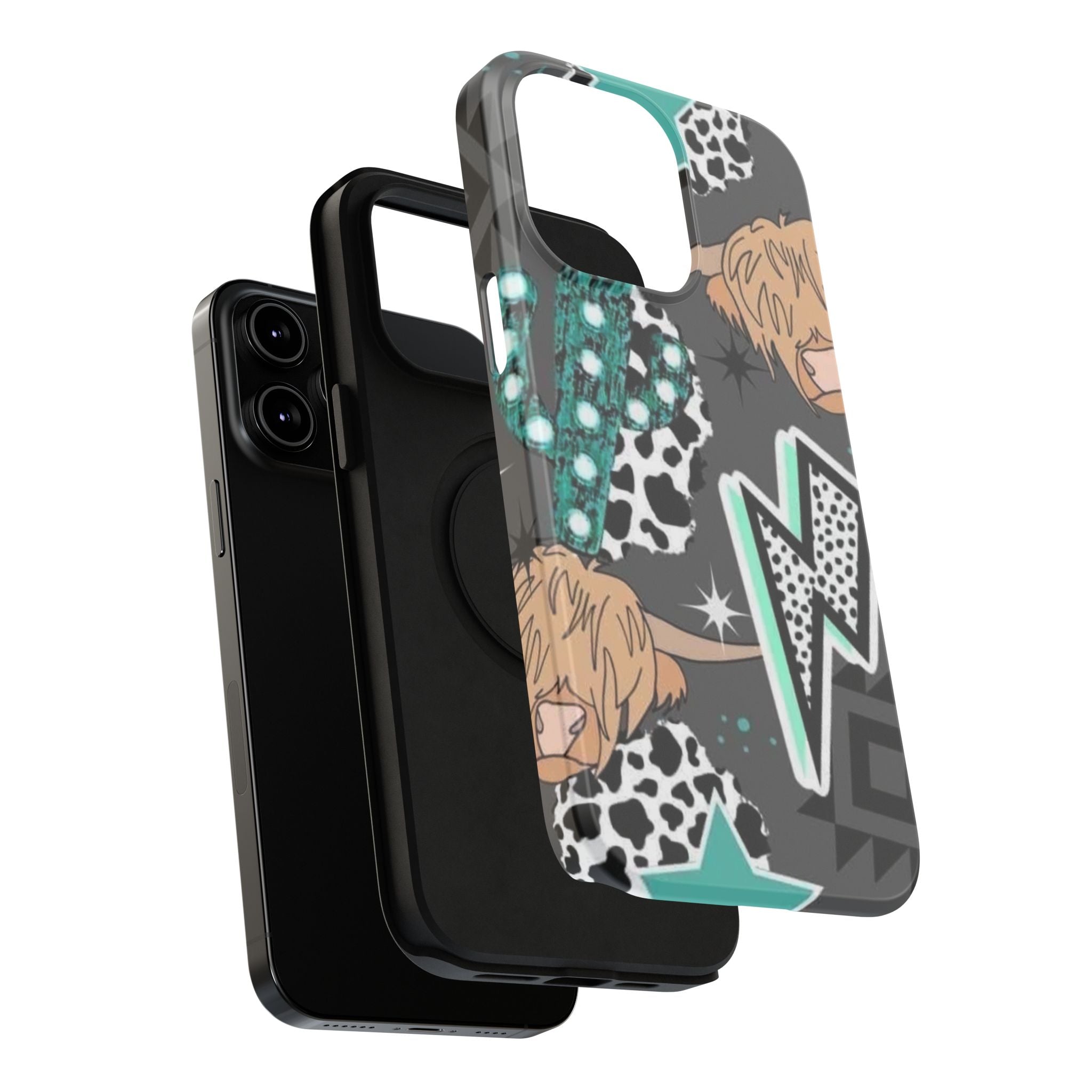 Teal Pop-Art Pattern Phone Case — Impact-Resistant iPhone Cover with Lightning & Leopard Graphics