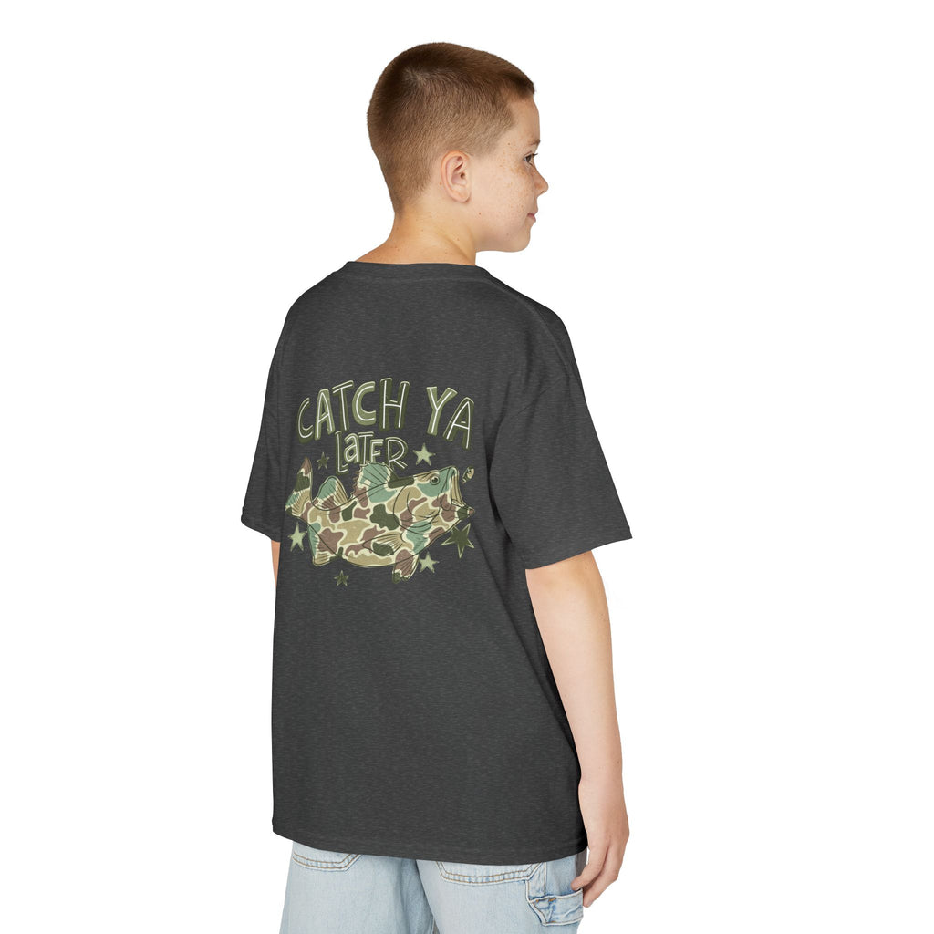 Kids Tee — "Catch Ya Later" Camo Shark Graphic