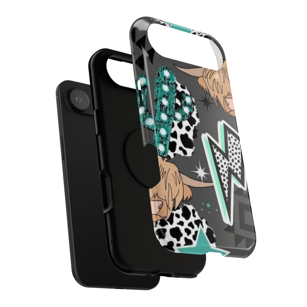 Teal Pop-Art Pattern Phone Case — Impact-Resistant iPhone Cover with Lightning & Leopard Graphics