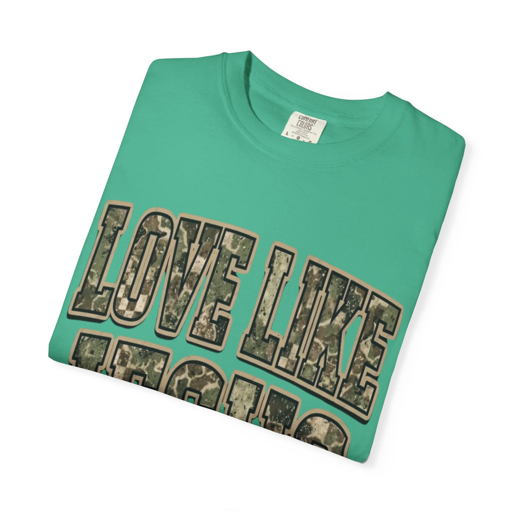 Love Like Jesus camo text T-shirt | Christian faith shirt