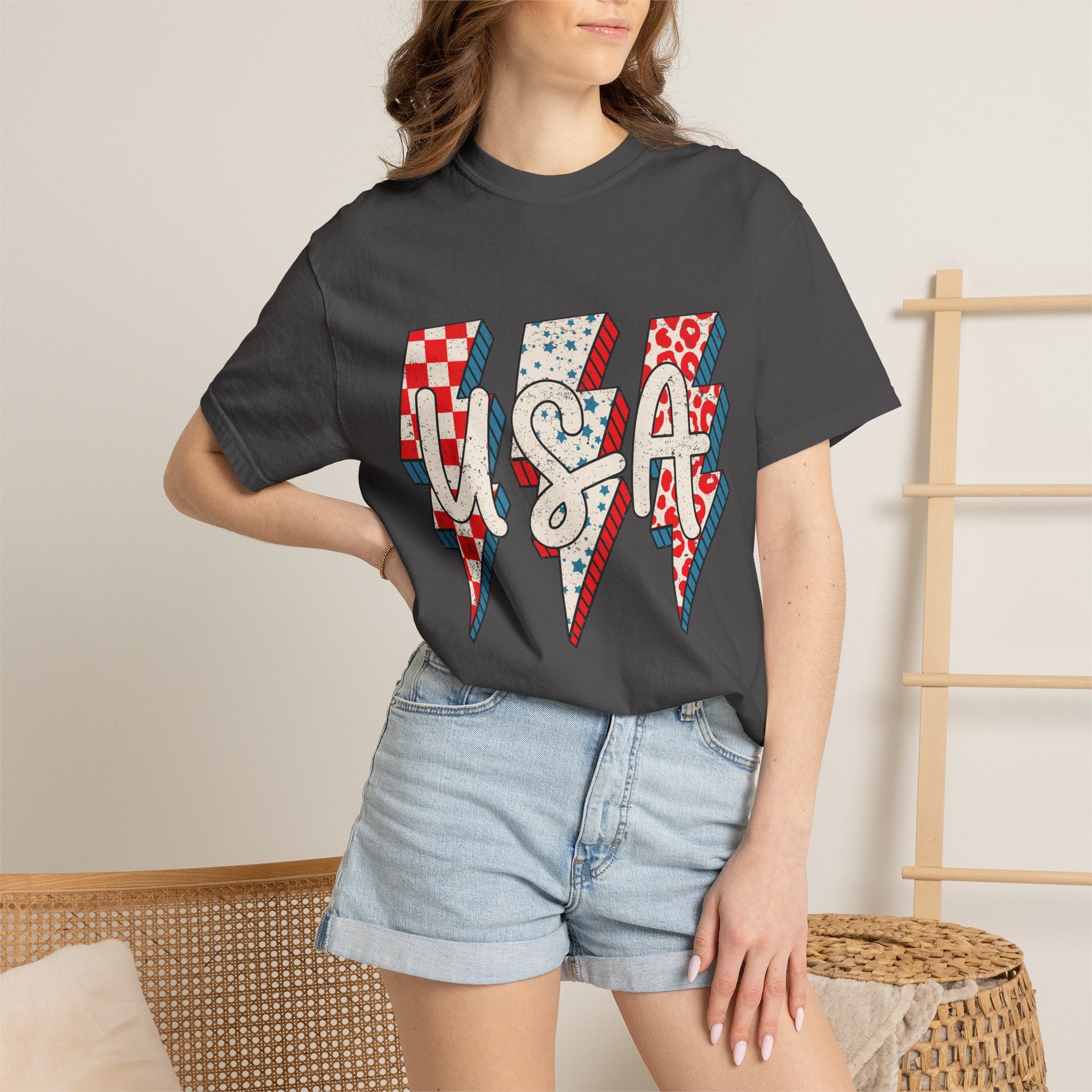 USA Lightning Bolt Graphic T-Shirt — Patriotic 4th of July Tee