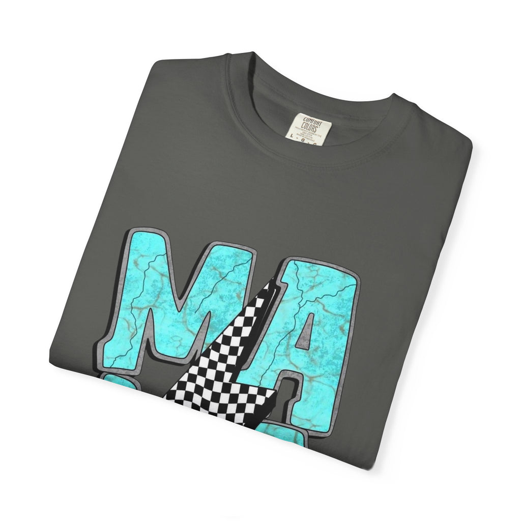MAMA lightning bolt graphic T-shirt | turquoise marble letters
