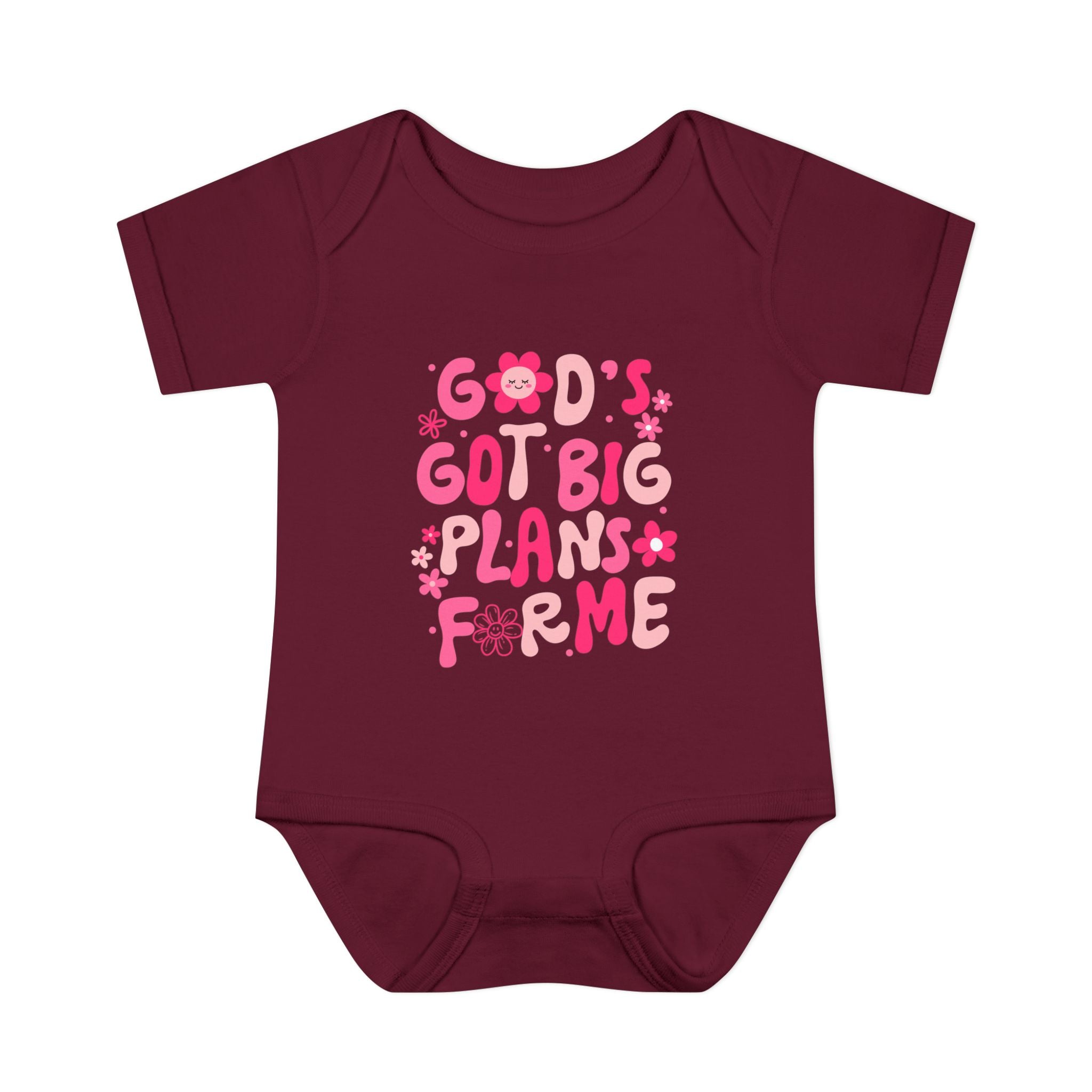 Girls God’s Got Big Plans For Me Infant Bodysuit — Pink Floral Baby Onesie