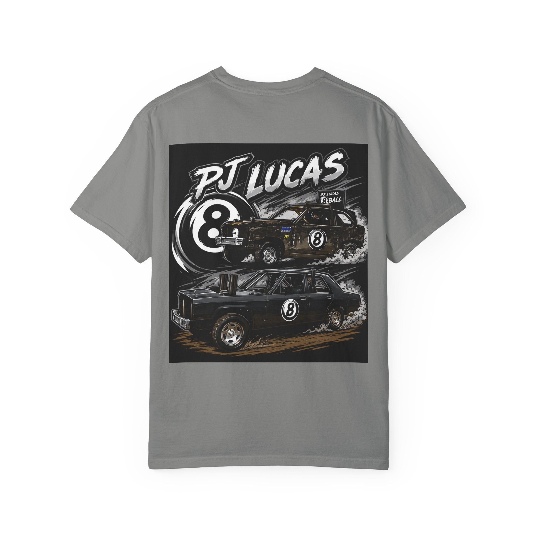 PJ Lucas Race Car T-Shirt — Vintage Black 8-Ball Dirt Track Tee