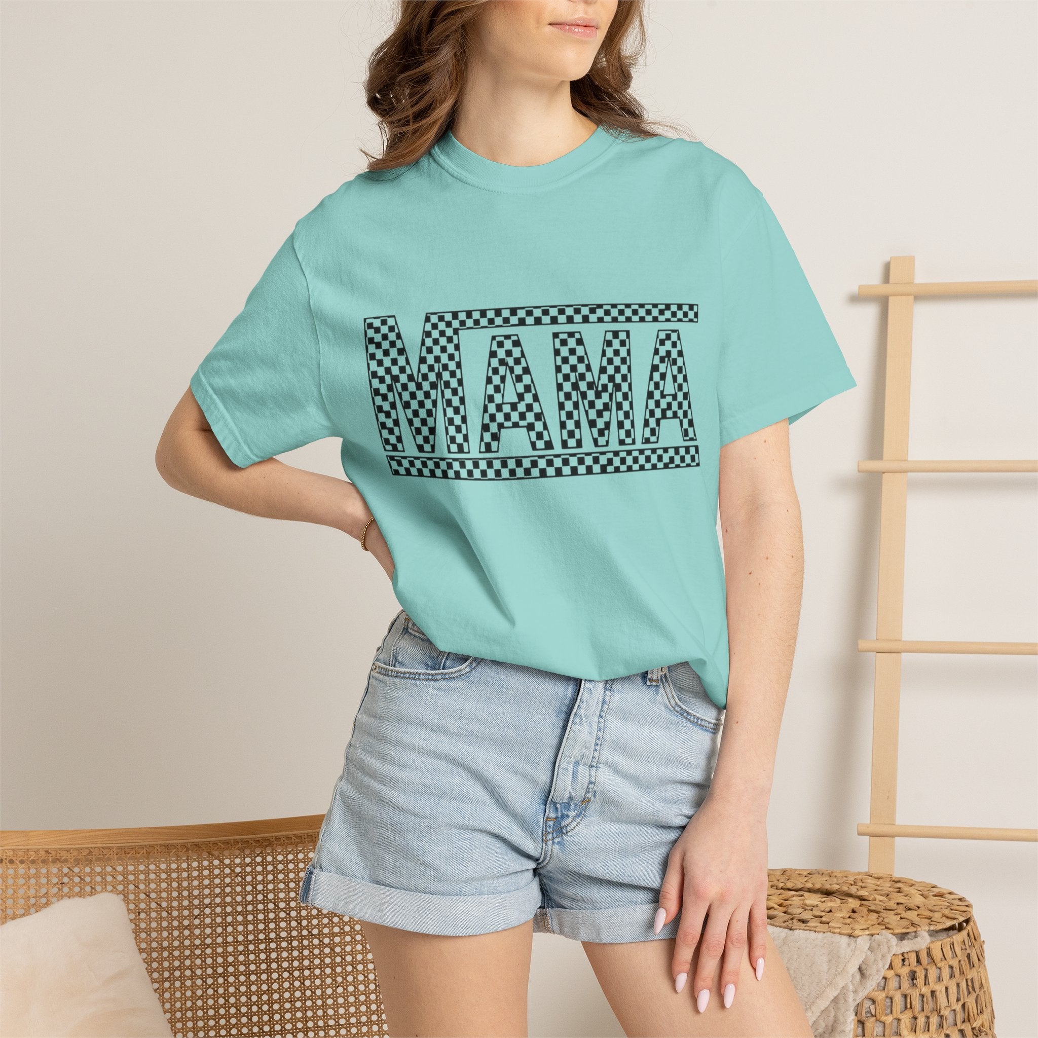 Checkered MAMA Logo T-shirt | Mama Typography Tee