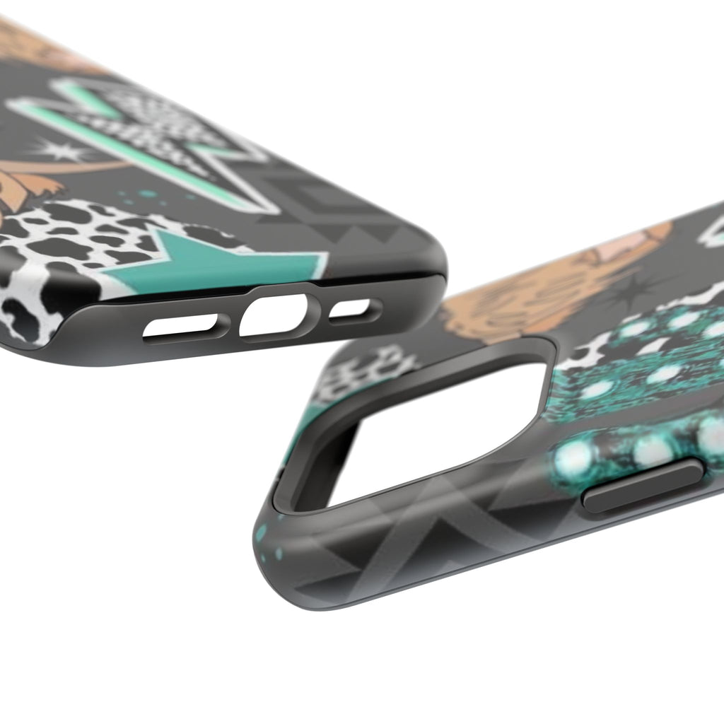 Teal Pop-Art Pattern Phone Case — Impact-Resistant iPhone Cover with Lightning & Leopard Graphics