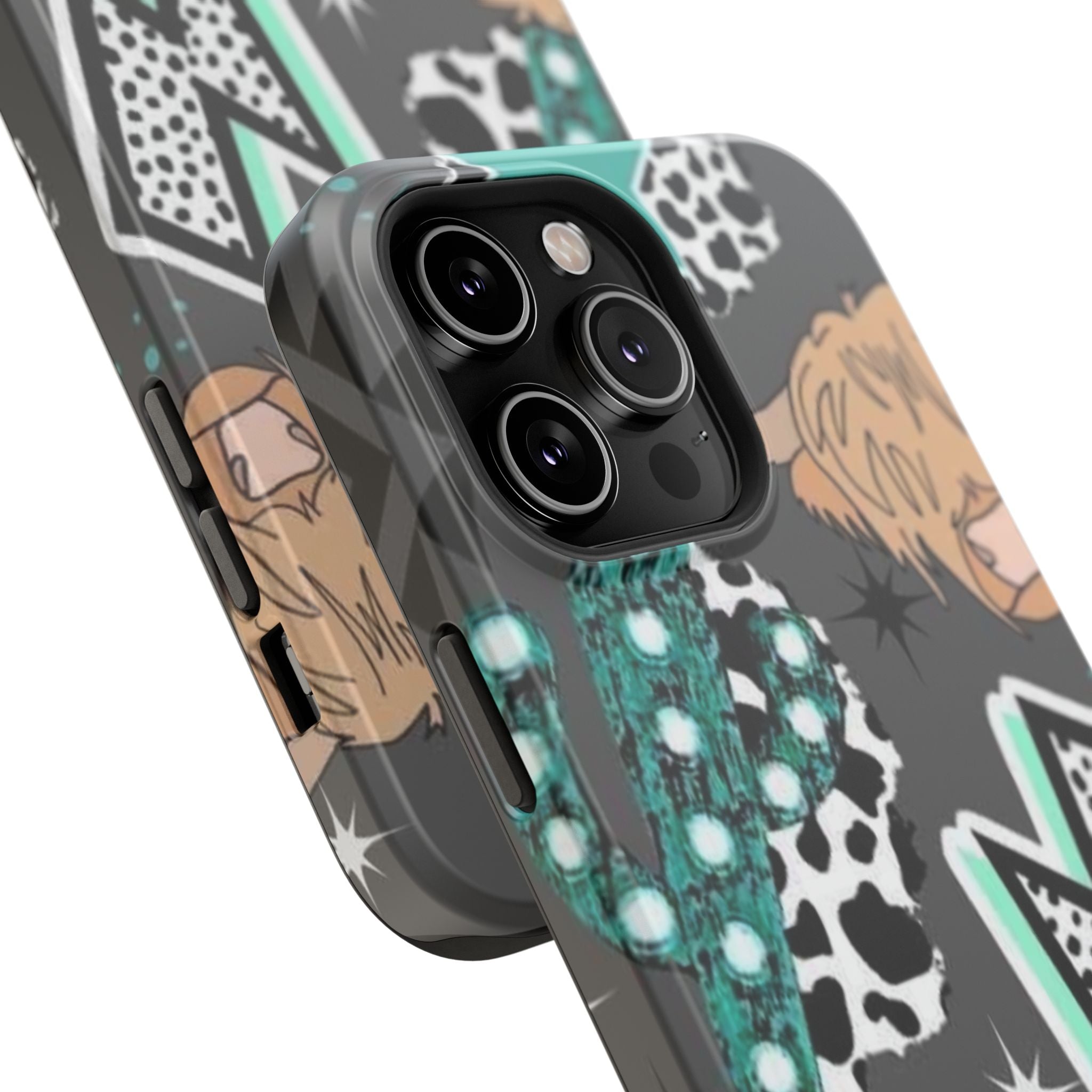 Teal Pop-Art Pattern Phone Case — Impact-Resistant iPhone Cover with Lightning & Leopard Graphics