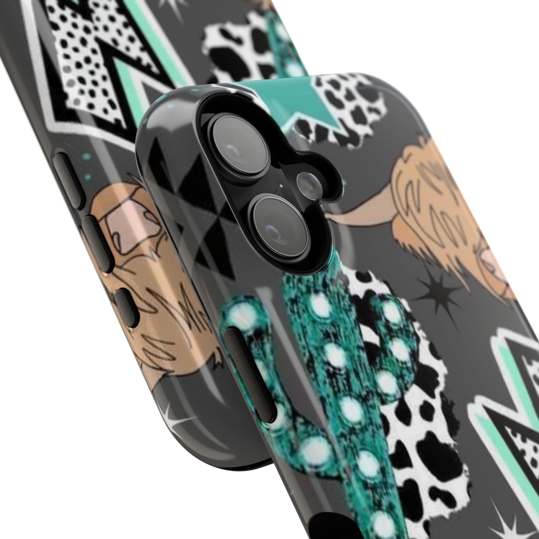 Teal Pop-Art Pattern Phone Case — Impact-Resistant iPhone Cover with Lightning & Leopard Graphics