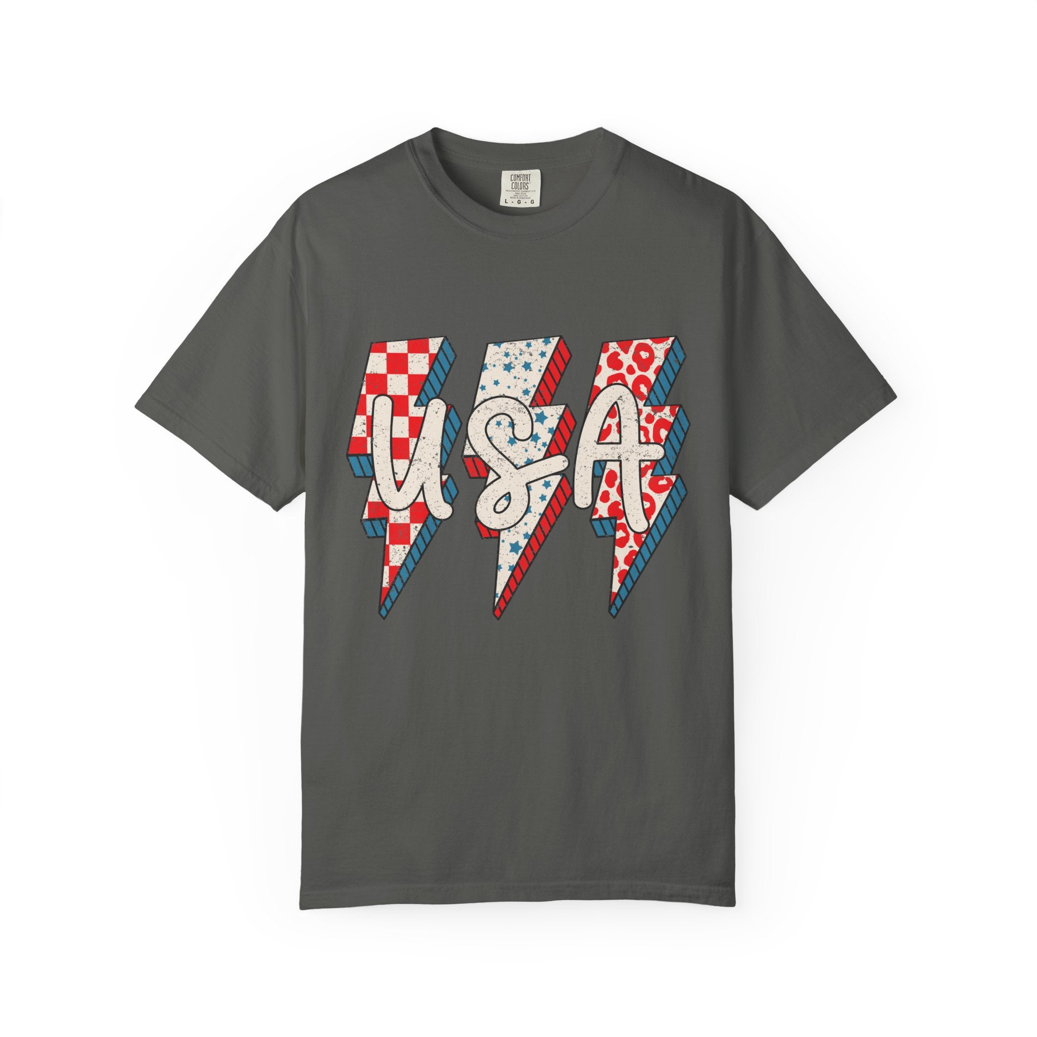 USA Lightning Bolt Graphic T-Shirt — Patriotic 4th of July Tee