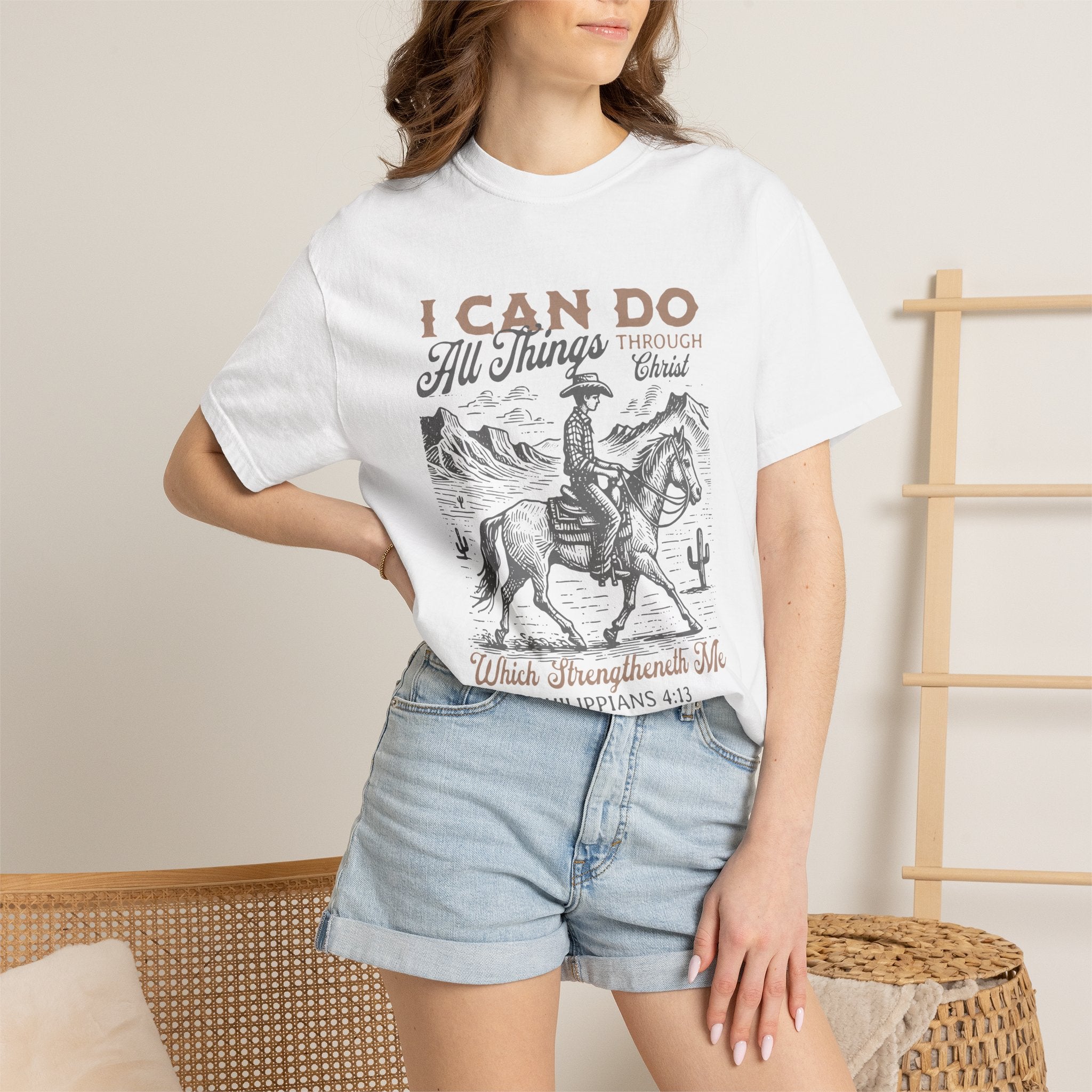 Faith Cowboy T-Shirt — "I Can Do All Things" Philippians 4:13 Christian Tee