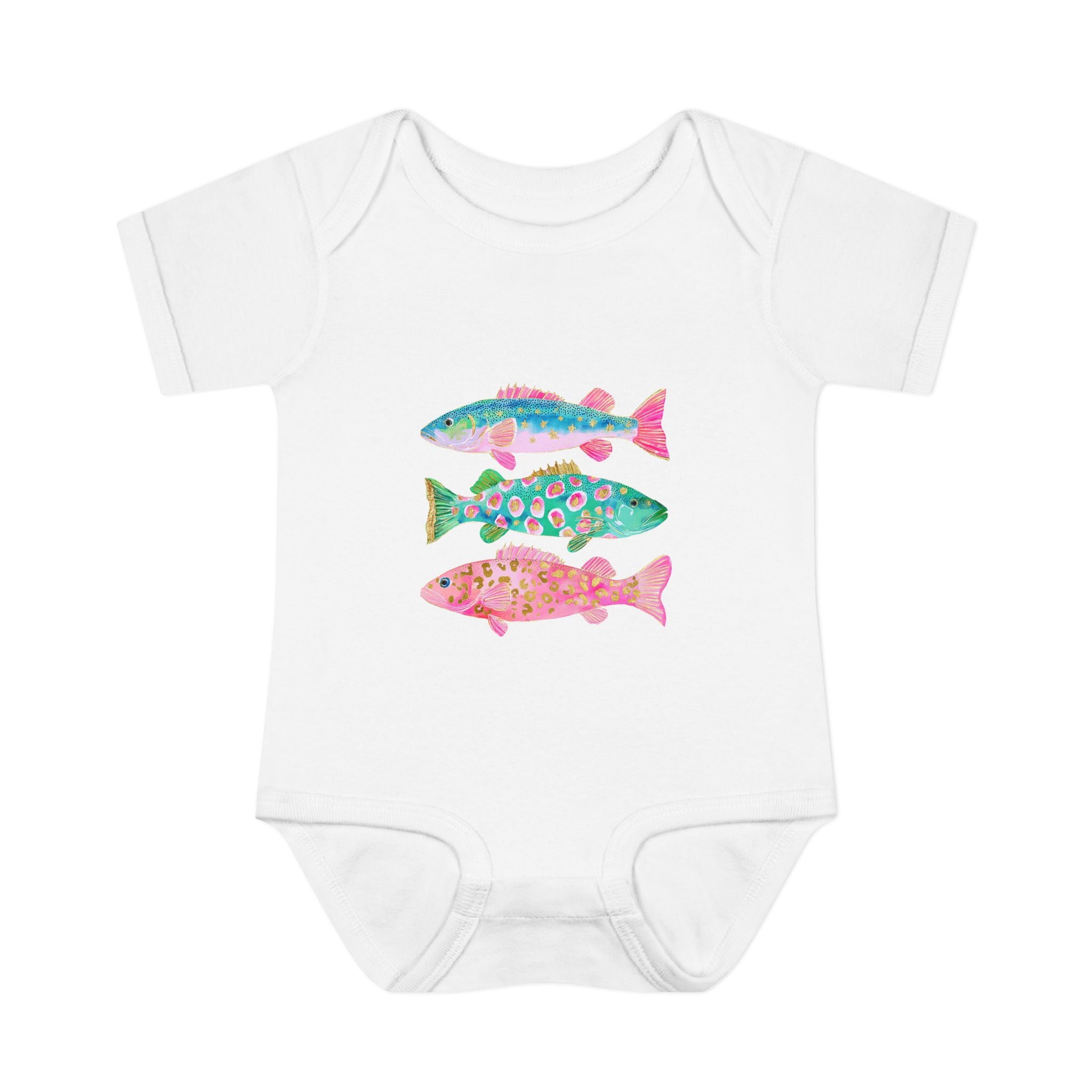 Baby Bodysuit — Colorful Watercolor Fish Onesie for Infants