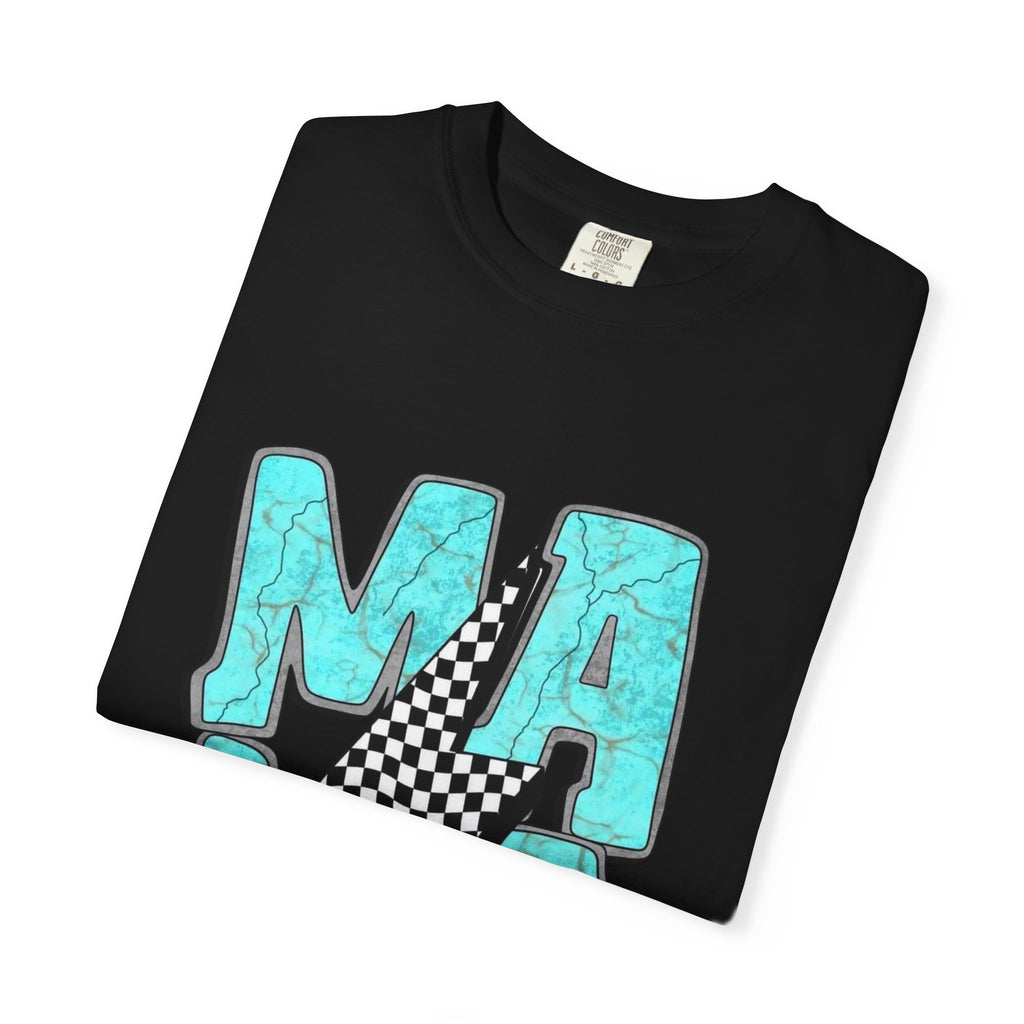 MAMA lightning bolt graphic T-shirt | turquoise marble letters