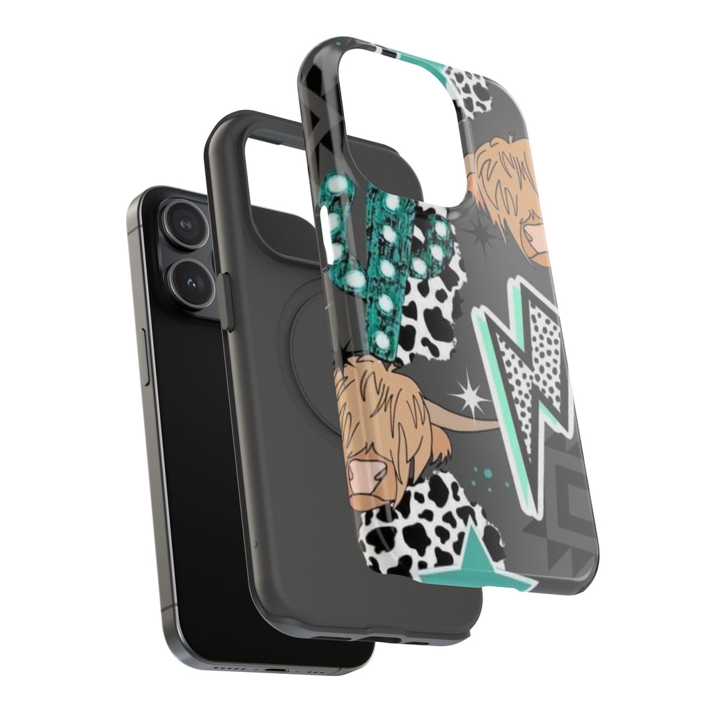 Teal Pop-Art Pattern Phone Case — Impact-Resistant iPhone Cover with Lightning & Leopard Graphics