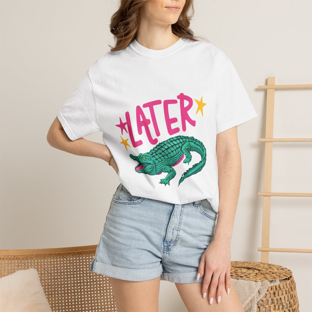 Later/After While Alligator T-Shirt — Retro Pink & Teal Graphic Tee