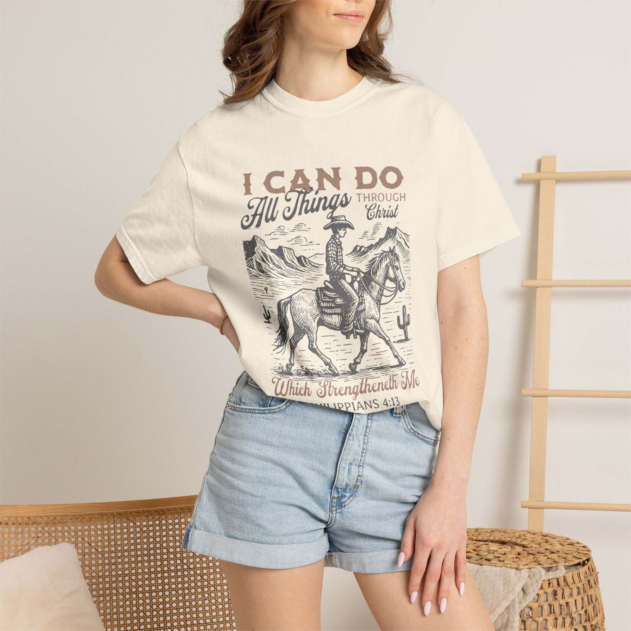 Faith Cowboy T-Shirt — "I Can Do All Things" Philippians 4:13 Christian Tee