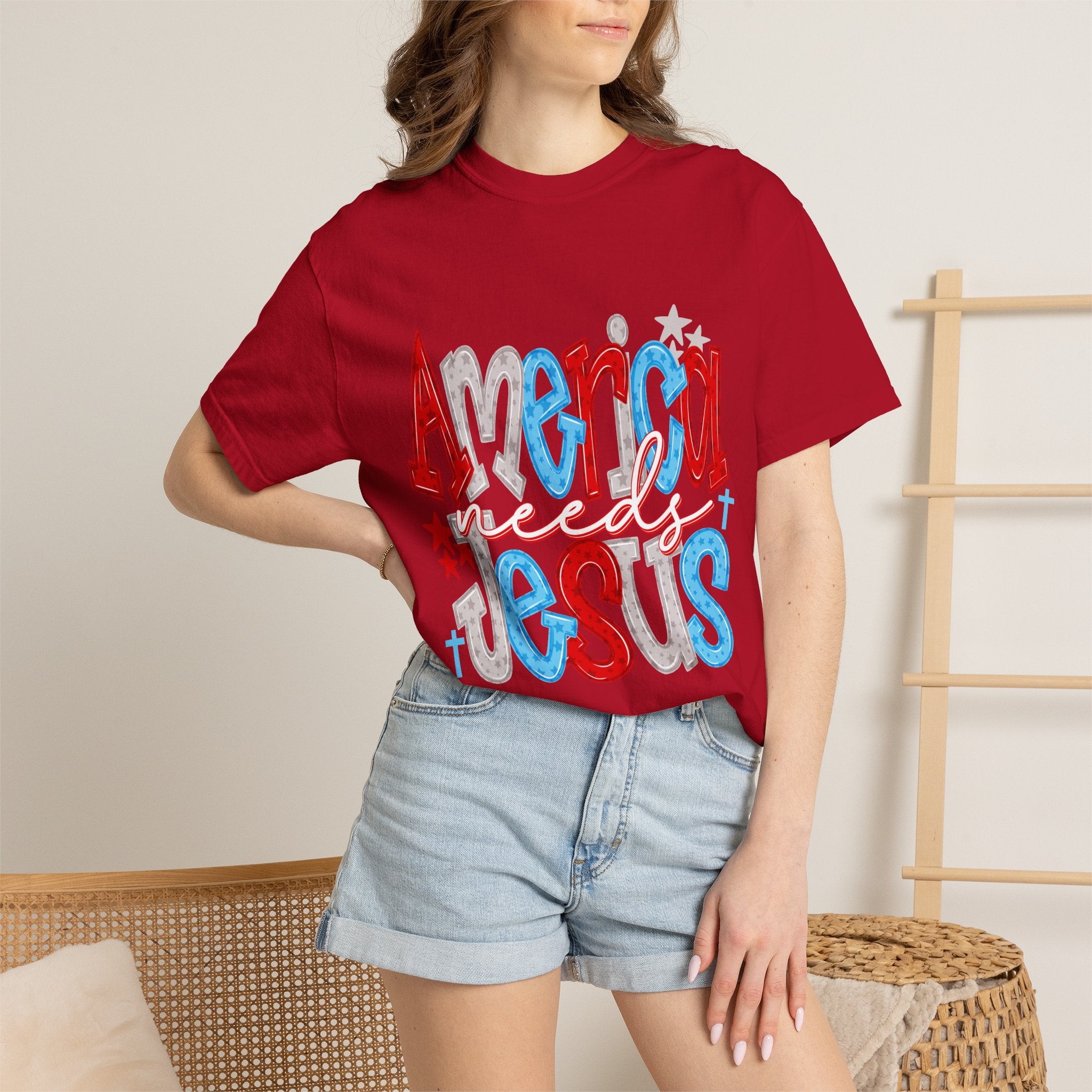 America needs Jesus T-Shirt - Patriotic Red White Blue Faith Tee