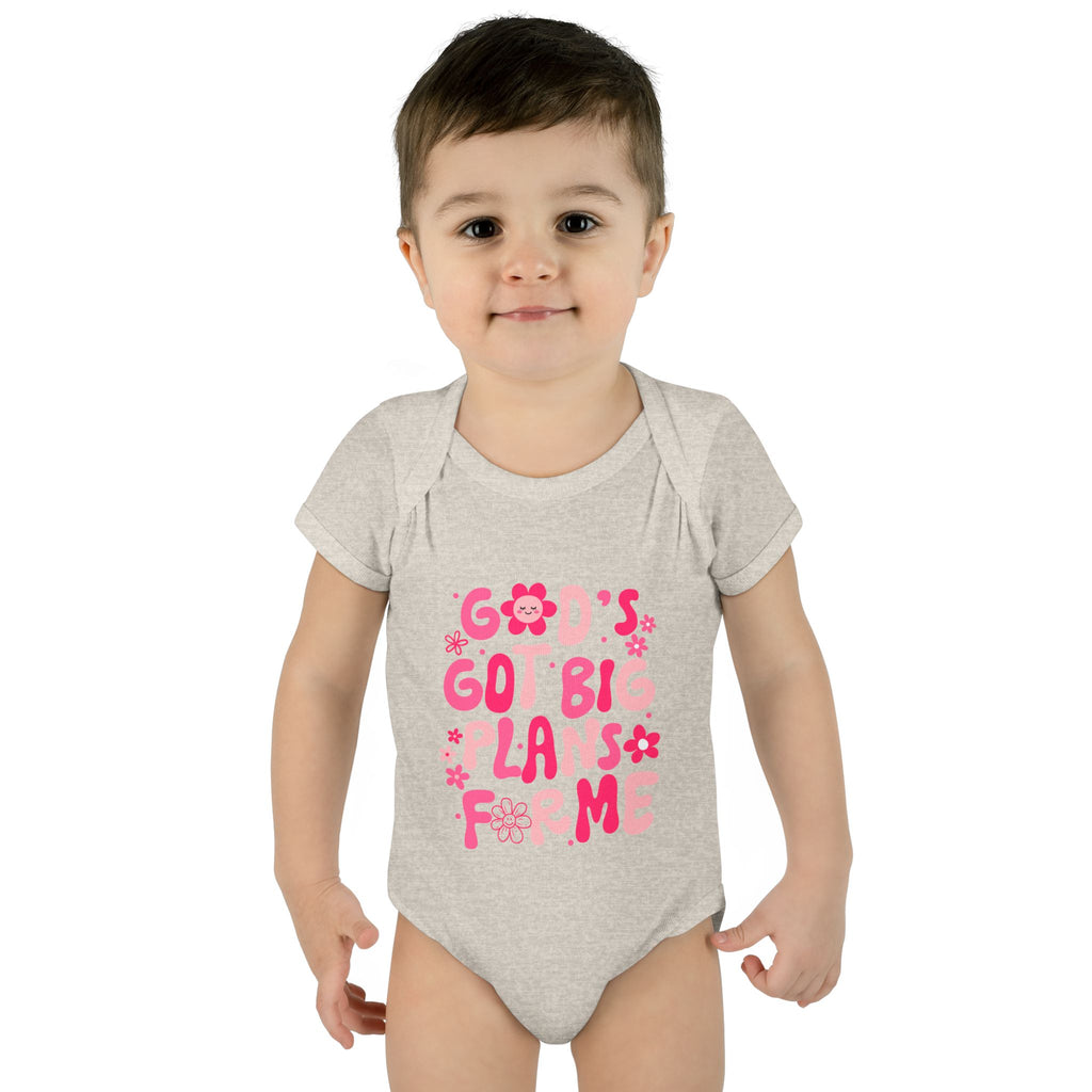 Girls God’s Got Big Plans For Me Infant Bodysuit — Pink Floral Baby Onesie