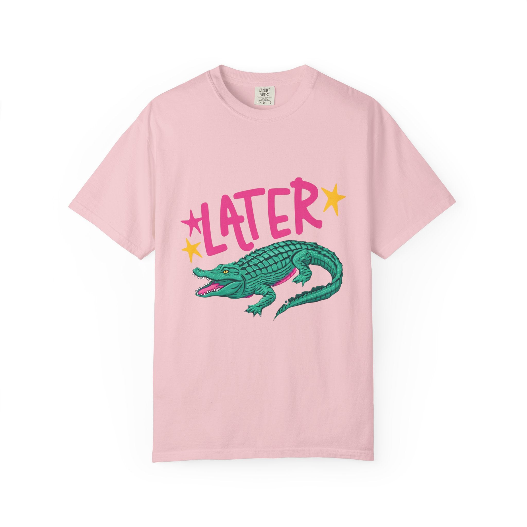 Later/After While Alligator T-Shirt — Retro Pink & Teal Graphic Tee