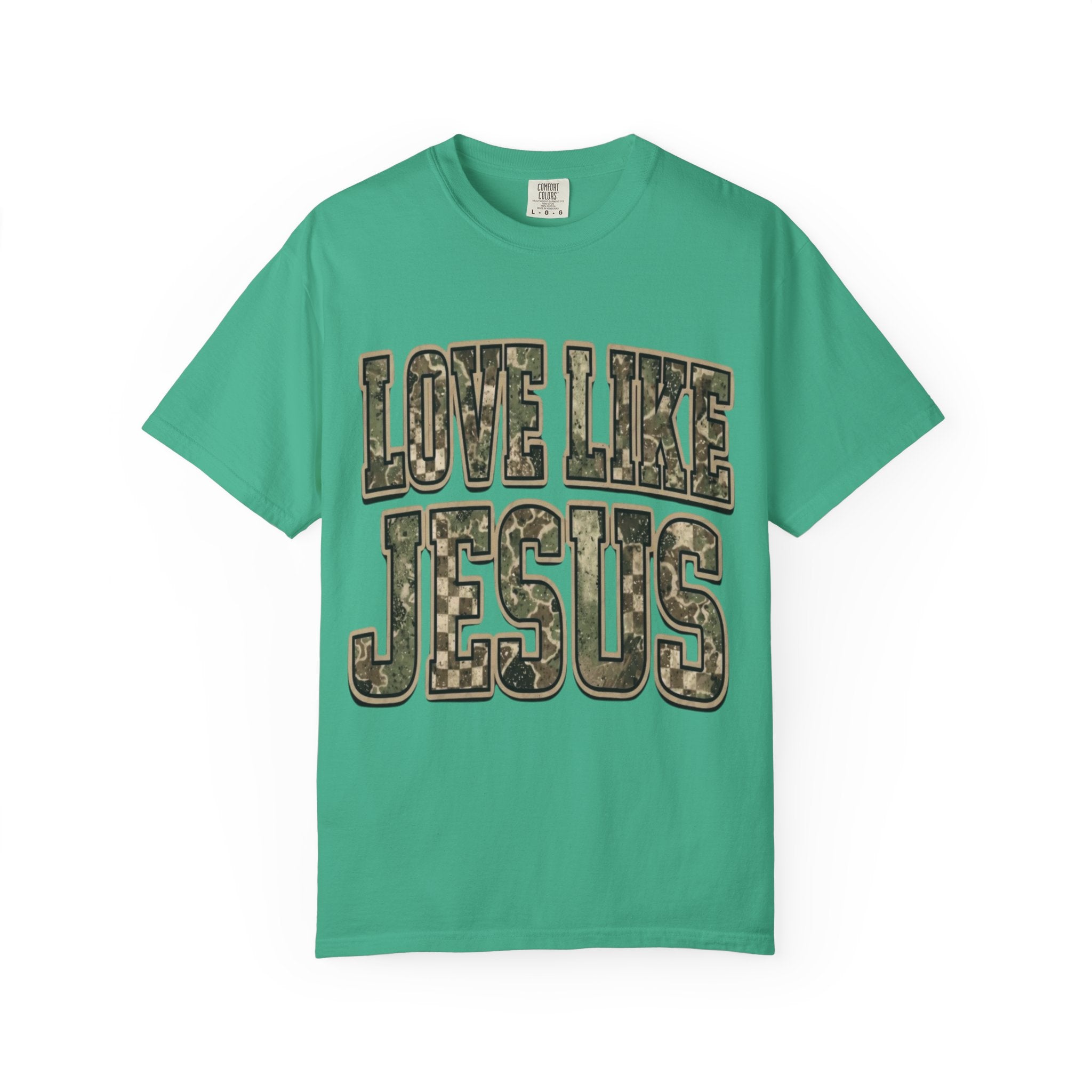 Love Like Jesus camo text T-shirt | Christian faith shirt