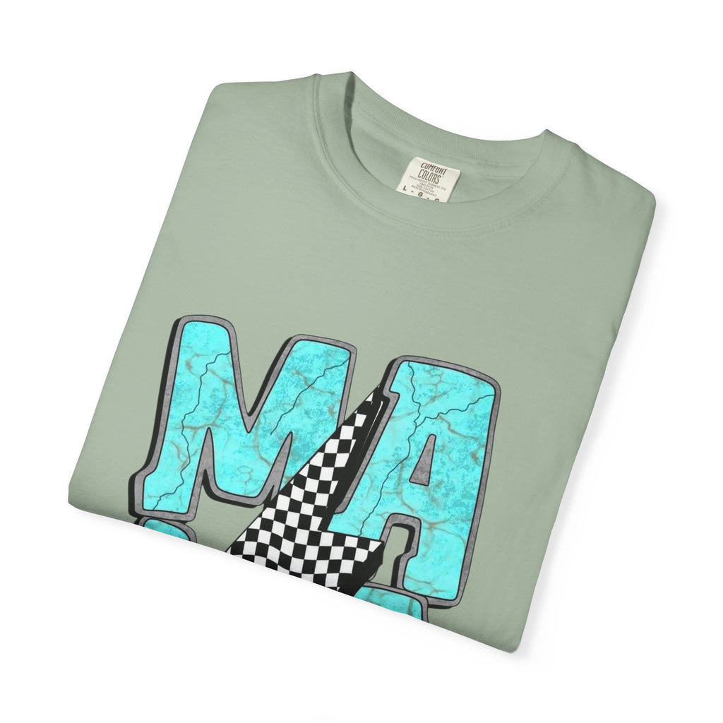 MAMA lightning bolt graphic T-shirt | turquoise marble letters