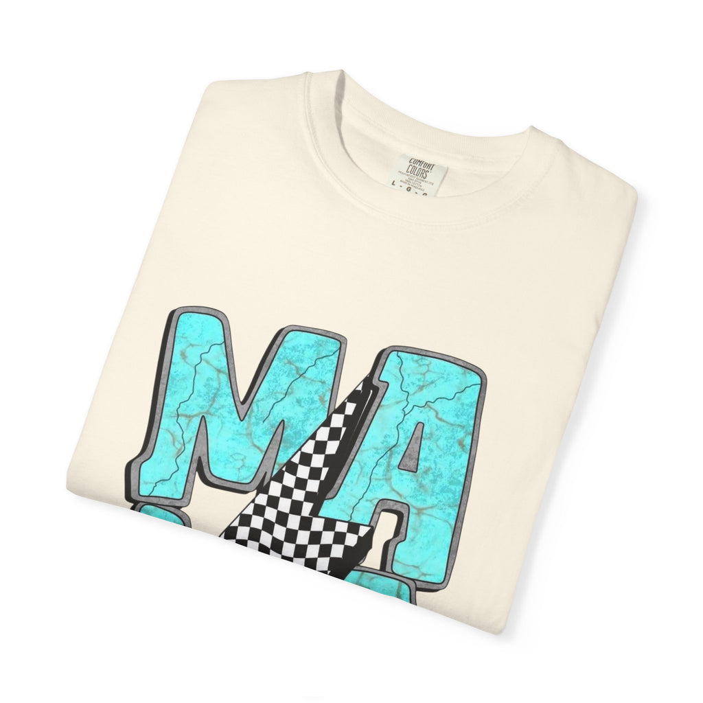 MAMA lightning bolt graphic T-shirt | turquoise marble letters