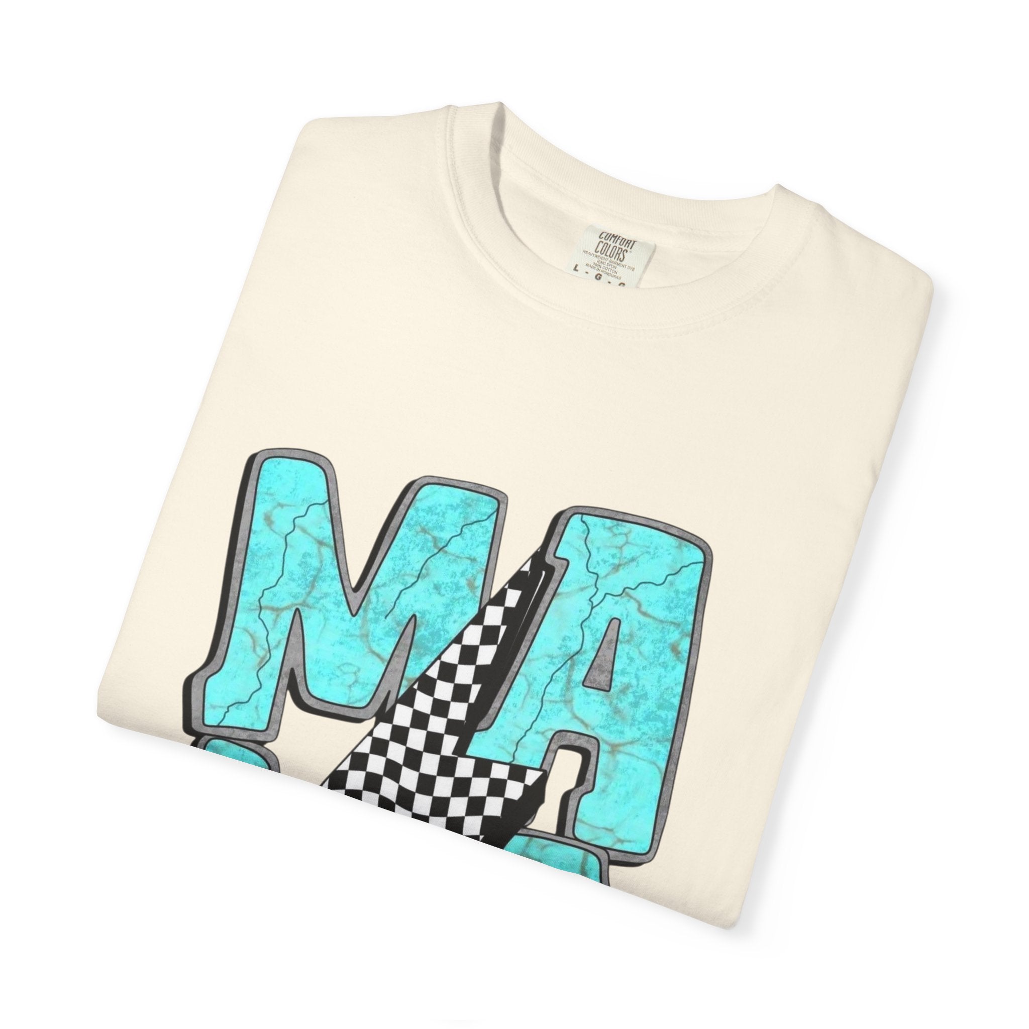 MAMA lightning bolt graphic T-shirt | turquoise marble letters