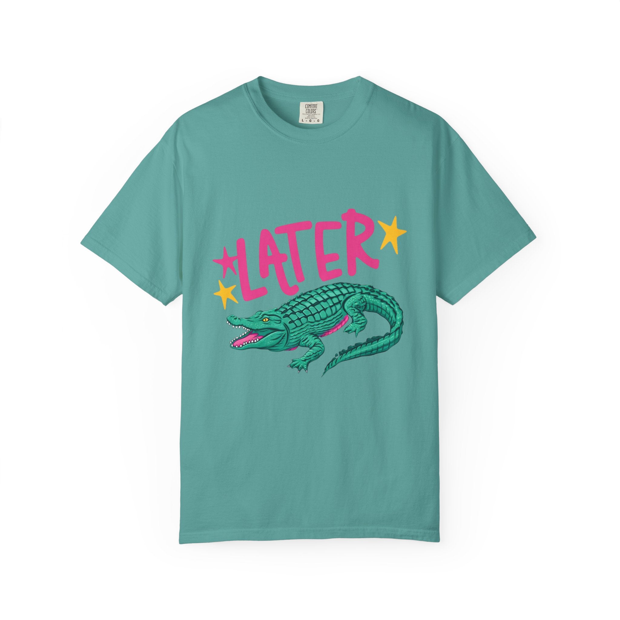 Later/After While Alligator T-Shirt — Retro Pink & Teal Graphic Tee